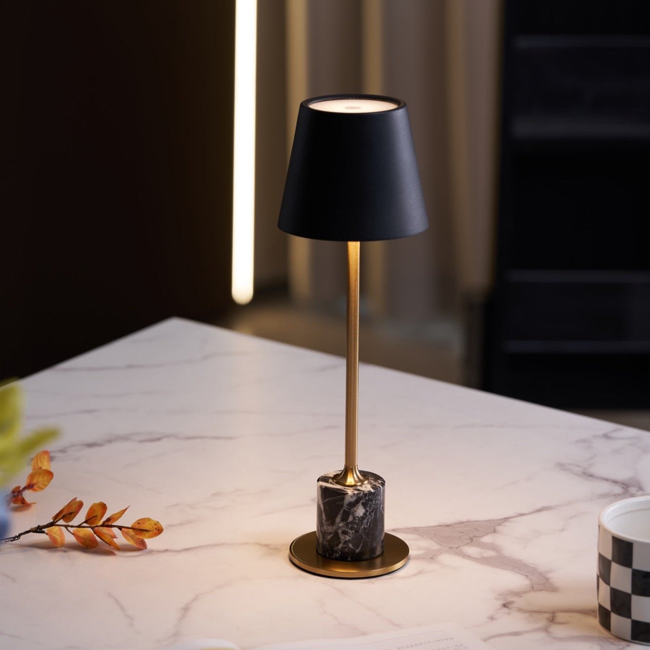 Lirio Mini Marble Table Lamp - Elegant Nightstand & Bedside Lighting for Bedroom, Living Room, Office Decor