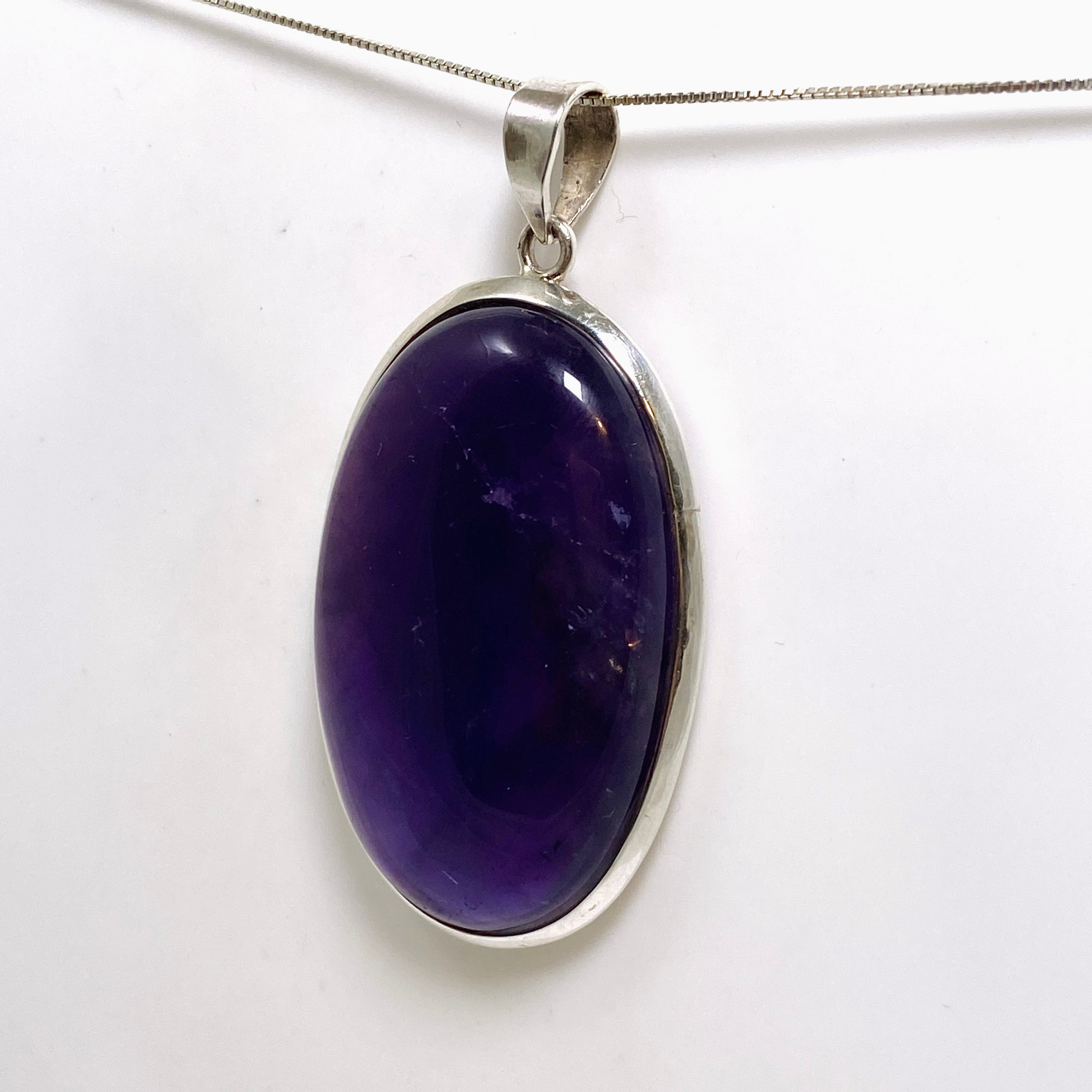 Natural Amethyst Oval Cabochon Pendant Necklace - 925 Sterling Silver Jewelry for Women, Gift for Her - Perfect for Meditation, Healing & Spiritual Practices