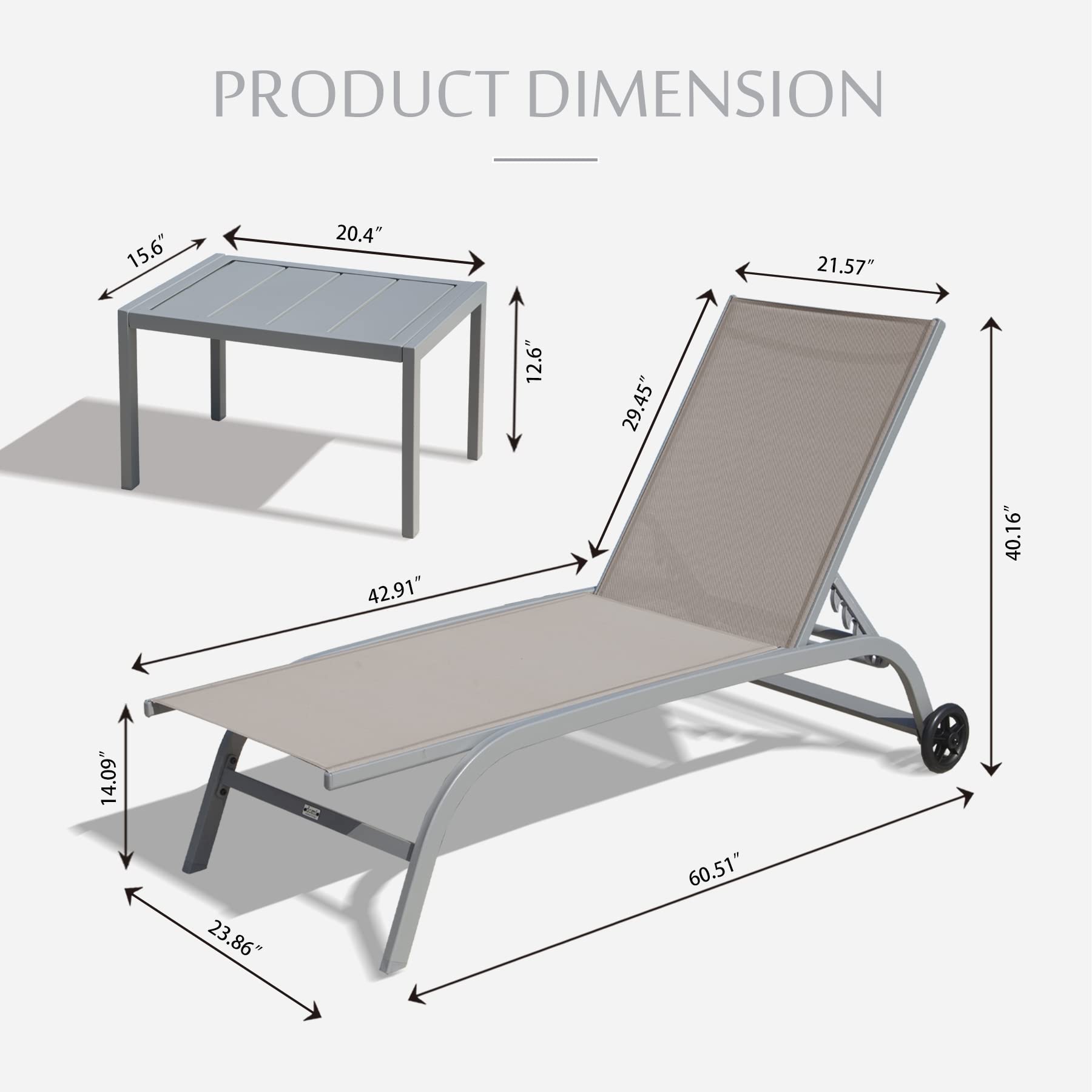 Domi Outdoor Chaise Lounge Set of 3 - Adjustable Poolside Lounge Chairs with Wheels & 5-Position Recline - Patio, Beach, Yard & Deck Furniture for Relaxing in Sun
