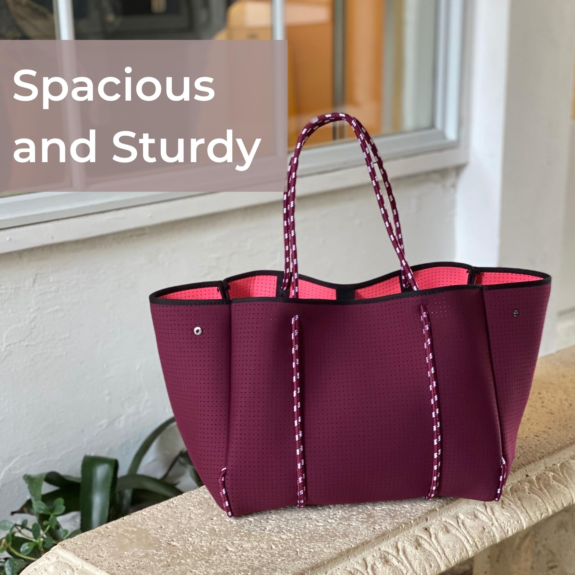 Stylish Large Neoprene Tote Bag for Women - Water-Resistant Designer Handbag with Multiple Pockets & Zipper Pouch | Perfect for Work Commute, Beach Trips, Gym & Travel Essentials
