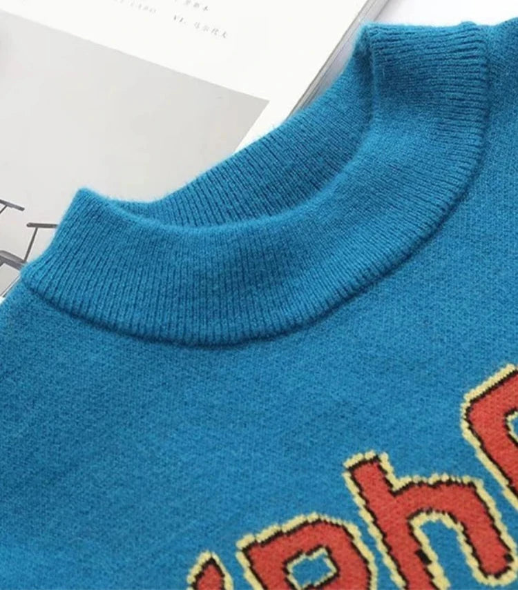 Women's Autumn Bunny Letter Knit Pullover Sweater - Thick Warm Winter Knitwear, Unique Design & High Quality - Perfect for Casual Outfits, Office Wear & Holiday Gifts