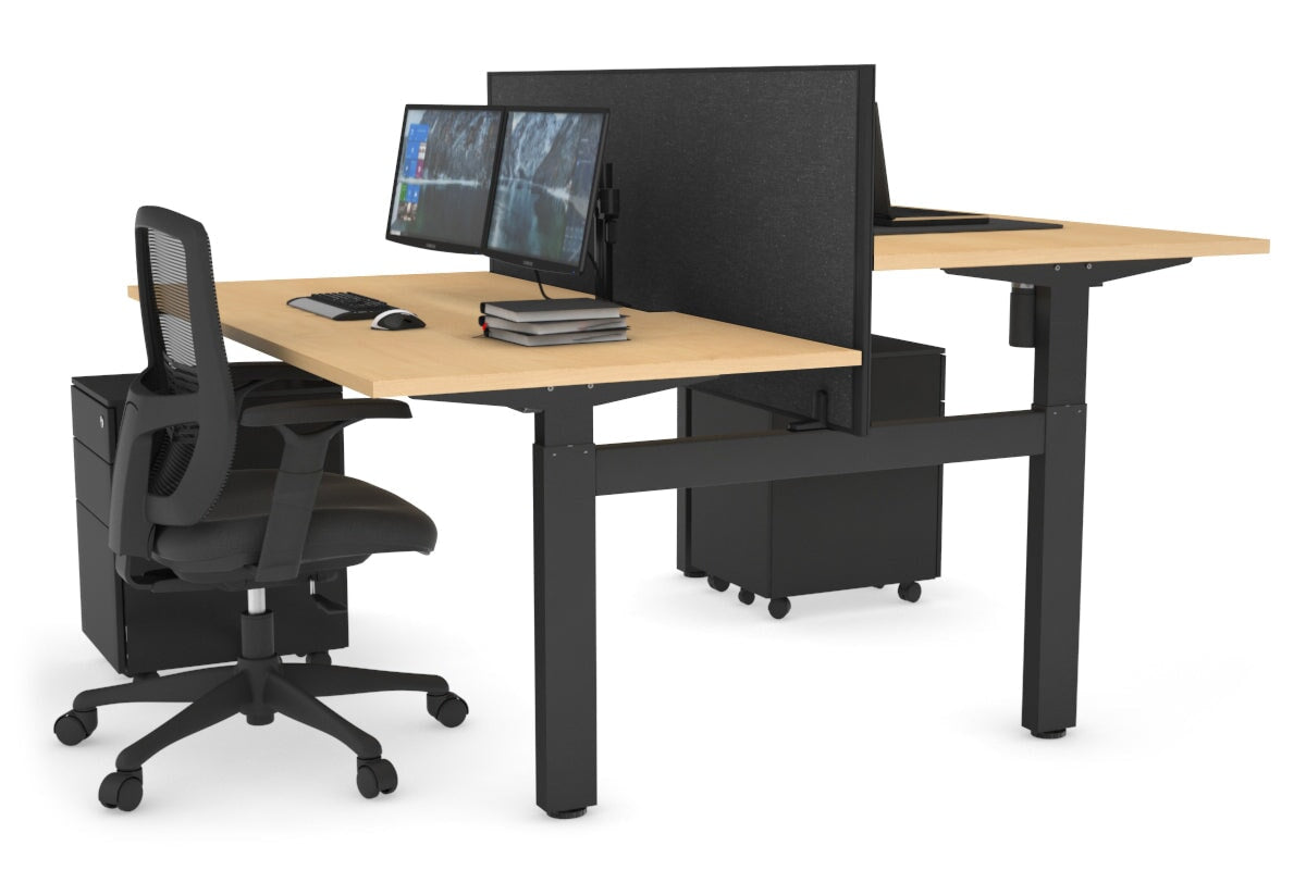 Adjustable Height 2-Person H Bench Workstation with Black Frame - 1600L x 800W with Cable Management | Perfect for Office, Home Workspace & Collaborative Environments