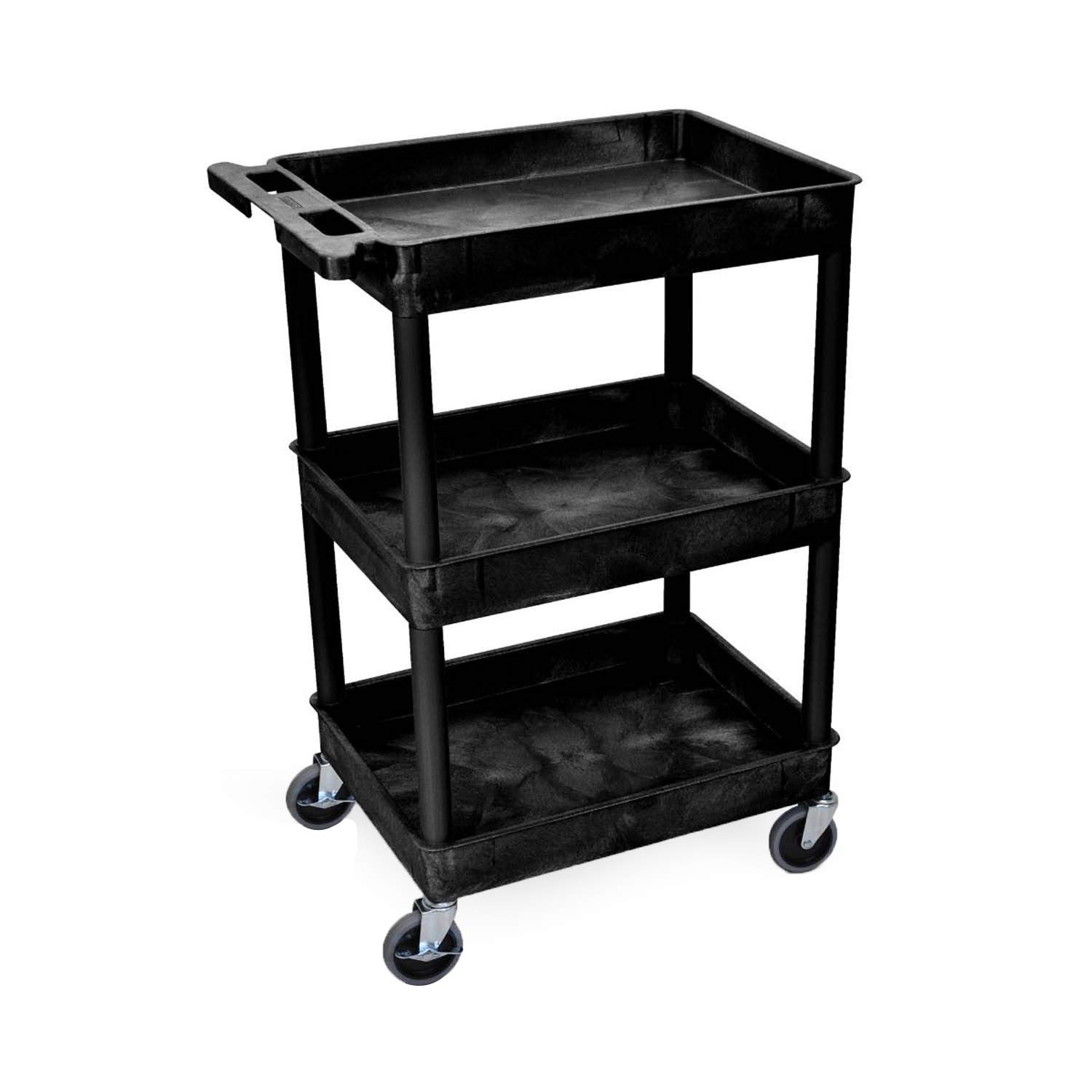 Luxor H.Wilson STC111-B 3-Shelf Rolling Utility Tub Cart - Heavy Duty Mobile Storage for Kitchen, Laundry, Office, or Garage Organization