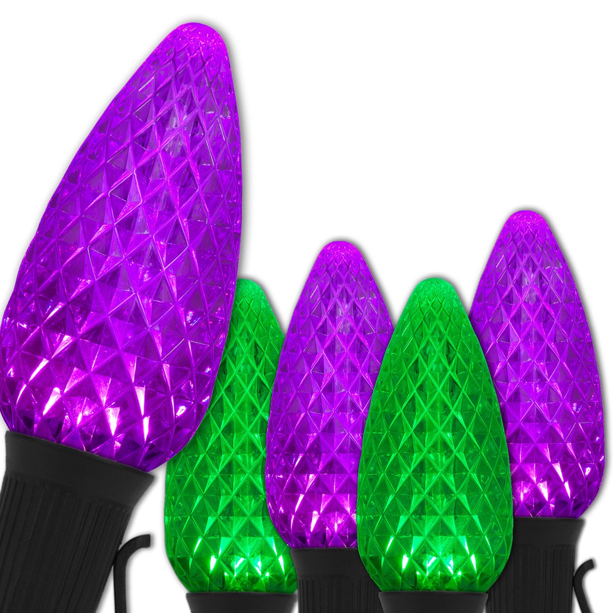 OptiCore C9 Halloween String Lights - 50 ft Commercial Grade Outdoor Hanging Lights (50 Purple/Green LED Bulbs) - Durable Heavy Duty Fall & Halloween Decor for Porch, Yard, Party, and Holiday Displays
