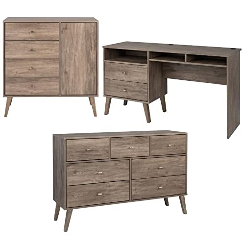 Home Square 3-Piece Bedroom Set - 7-Drawer Dresser, Computer Desk & 4-Drawer Chest - Modern Home Office & Study Room Furniture for Small Spaces