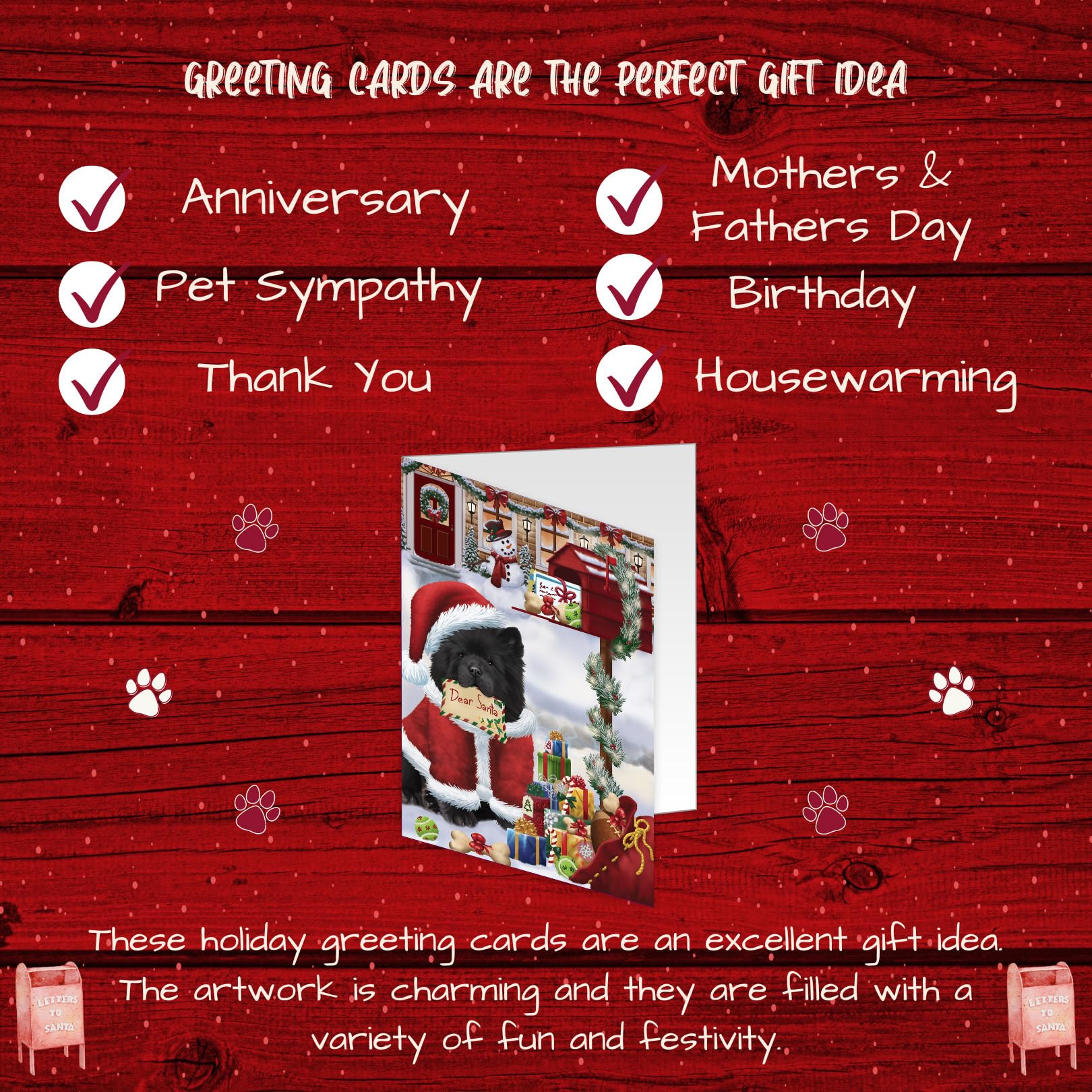 Dear Santa Mailbox Christmas Letter Chow Chow Dog Greeting Cards - 10 Adorable Pet Invitation Cards with Envelopes - Festive Pet Artwork Holiday Cards GCD65702 | Perfect for Christmas Gifts, Pet Lover Presents & Holiday Card Exchanges