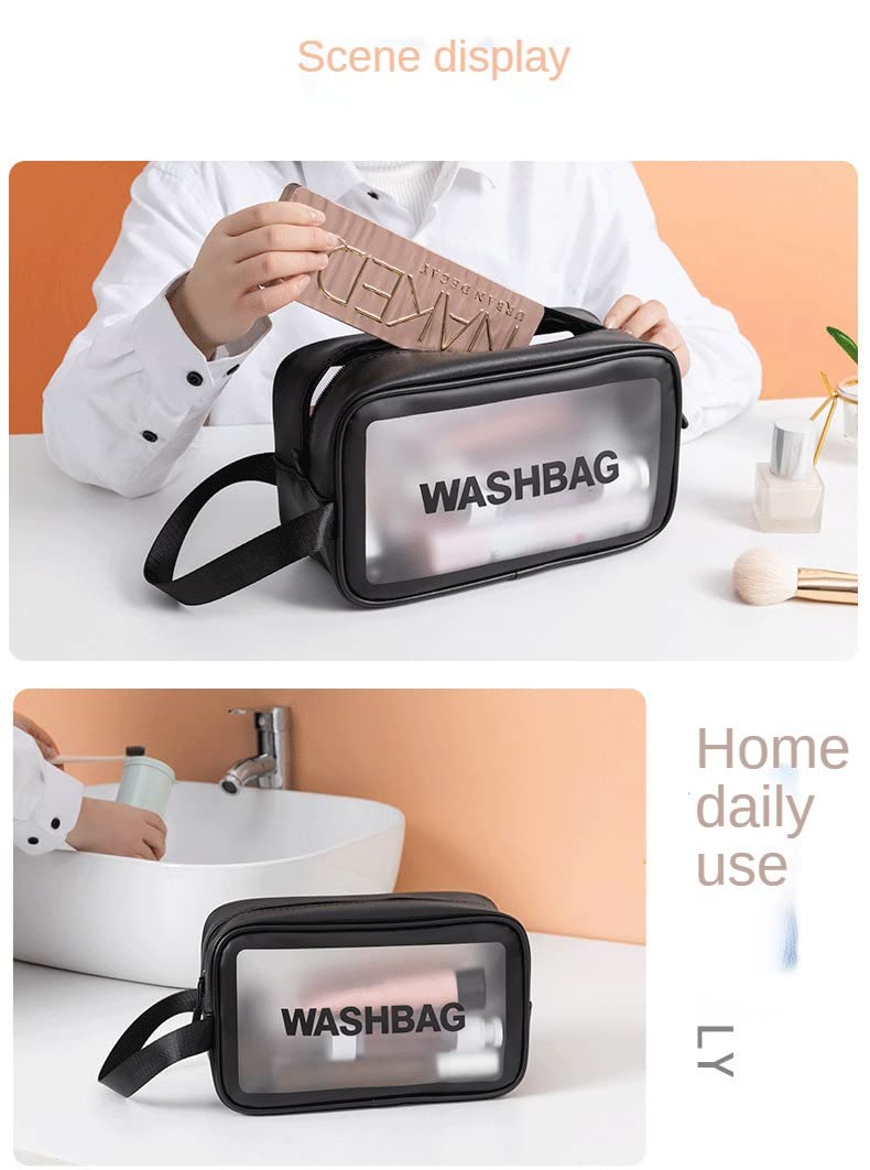 Queue Clear Travel Cosmetic Organizer Bag - Waterproof Makeup Pouch & Toiletry Bag for Women & Girls (Medium Size) | Perfect for Airplane Carry-on, Gym Essentials & Weekend Getaways