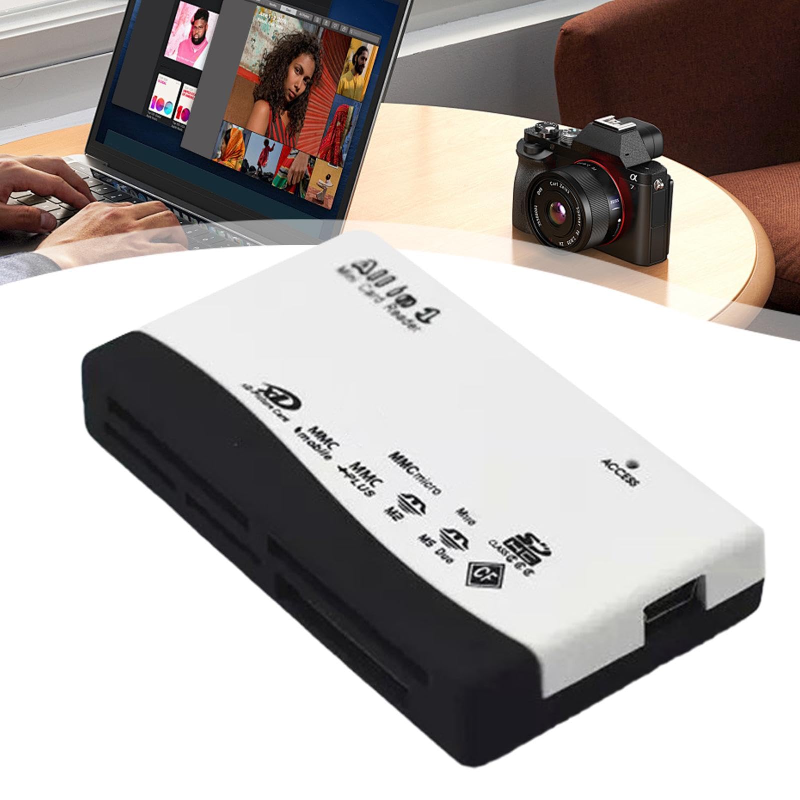 Multi-Port USB 2.0 Memory Card Reader - Compact Flash/SD/MMC Reader for Cameras, Laptops & PCs | Plug & Play | Portable Data Transfer Solution for Photographers & Professionals