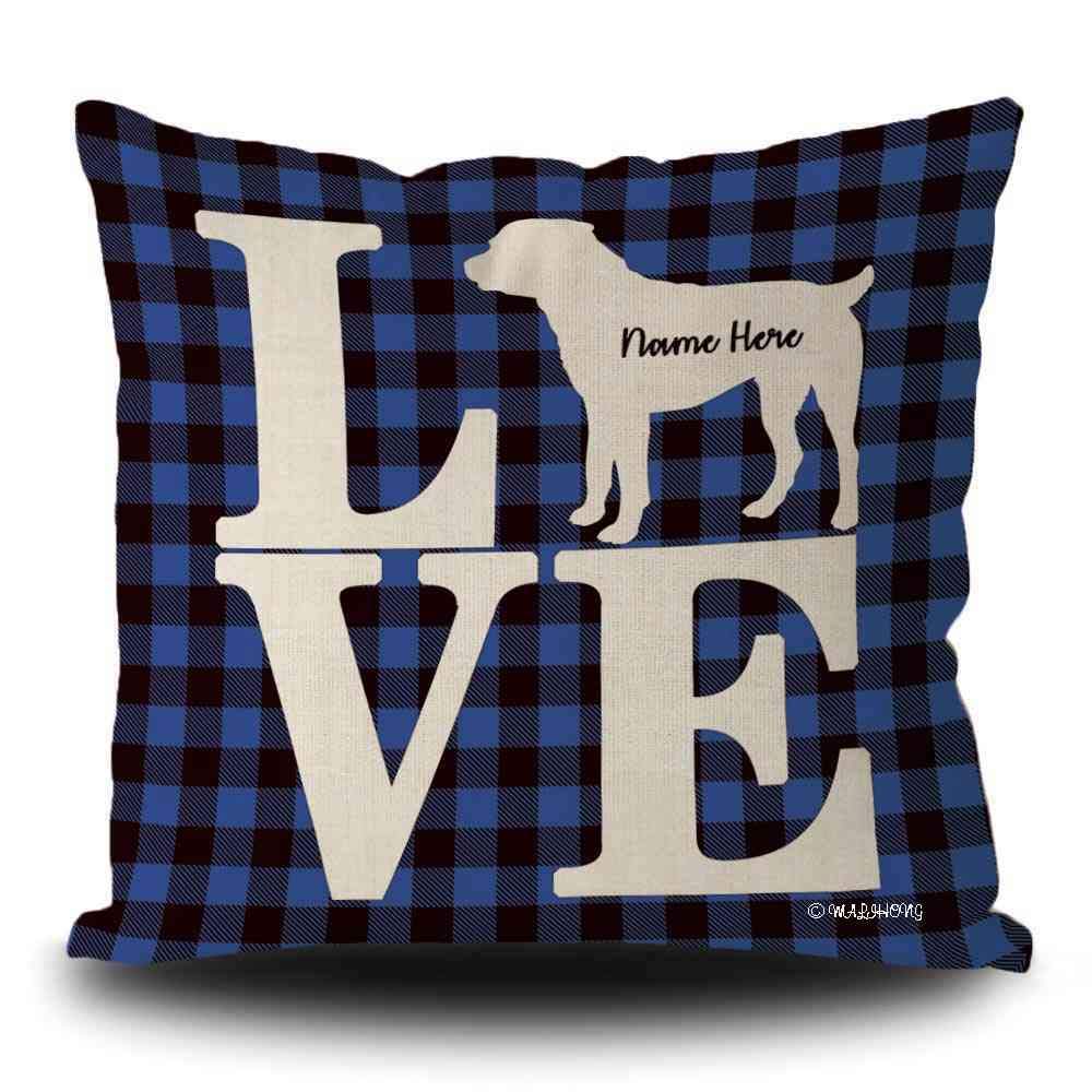Custom Silhouette Rottweiler Dog Pillow Cover - Blue Buffalo Plaid Checked Throw Pillowcase 18x18 Inch for Sofa, Bed & Home Decor | Perfect Gift for Dog Lovers & Pet Owners