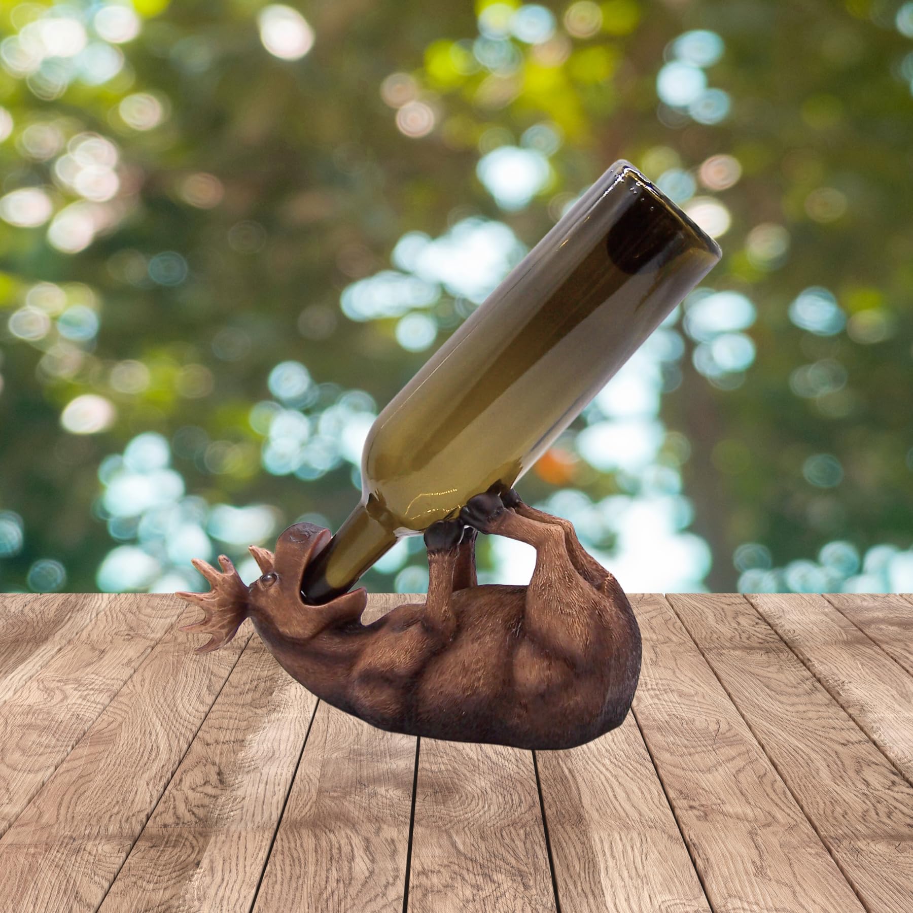 Rustic Moose Wine Bottle Holder - Handcrafted Wooden Wine Rack for Kitchen & Dining Room Decor - Perfect for Wine Storage, Gift Giving & Cabin Decor