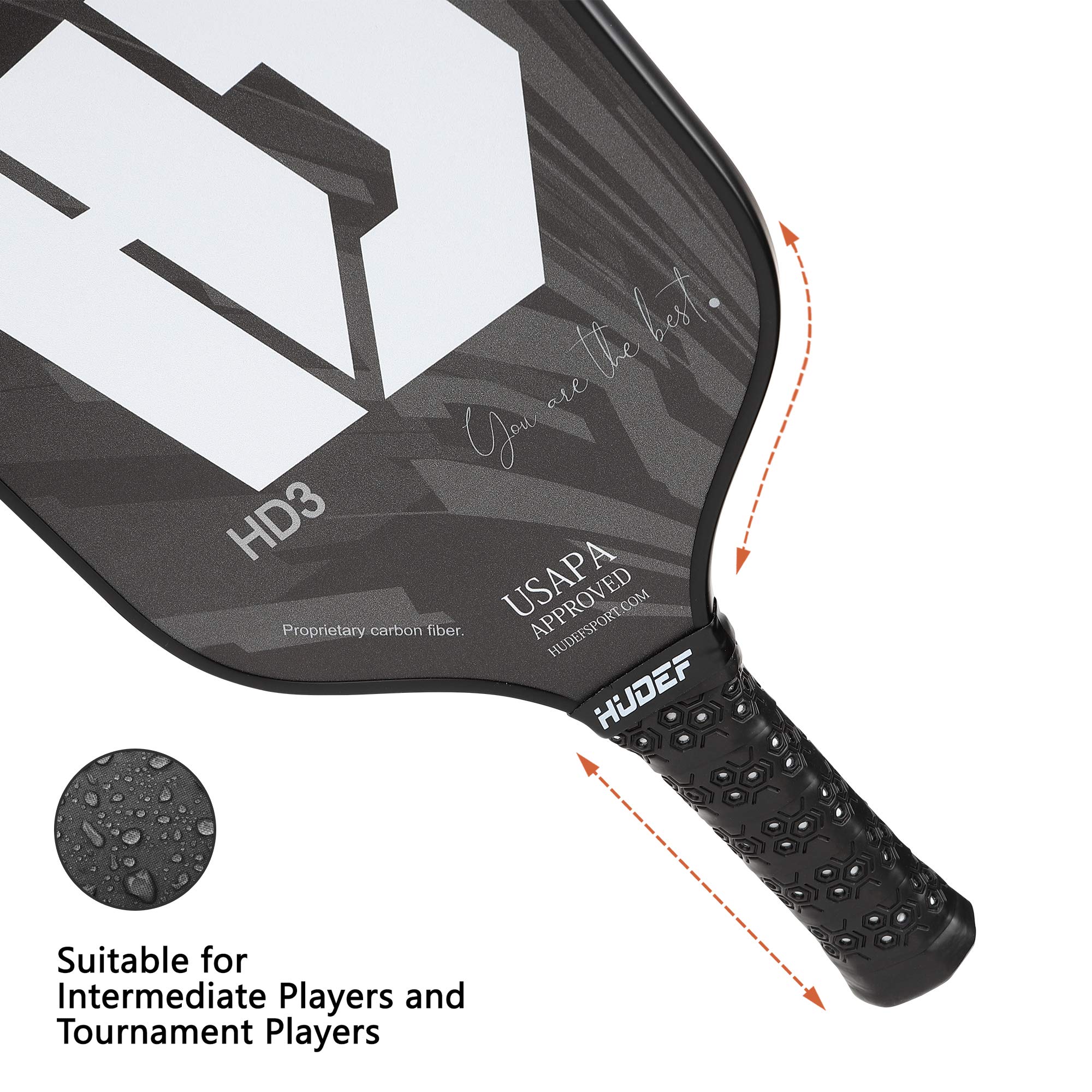 Premium USAPA Approved Pickleball Paddles - Graphite Carbon Fiber Surface with Polypropylene Core - Lightweight Long Handle for Beginners & Pros - Perfect for Indoor & Outdoor Court Play, Training & Competitive Matches