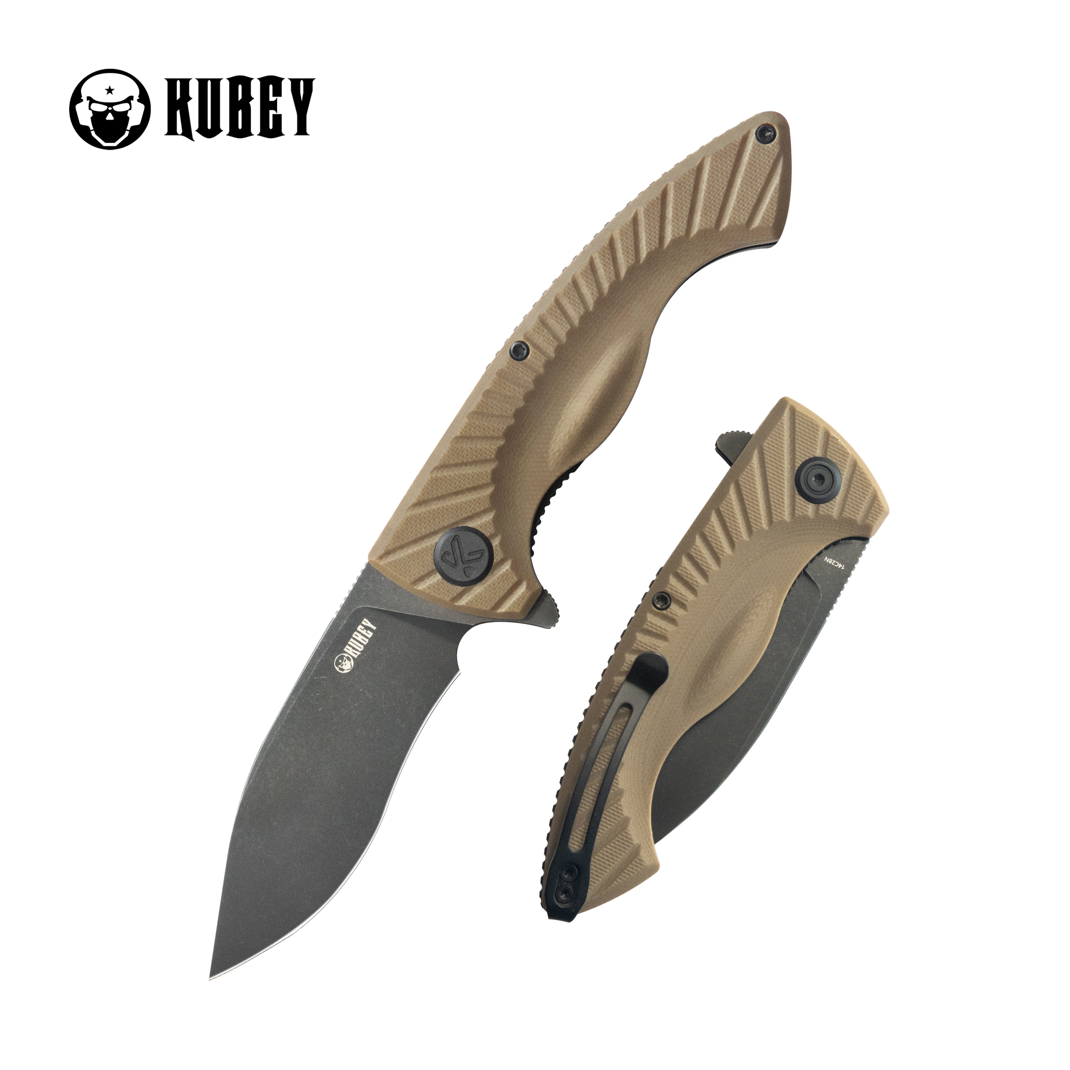 Kubey Timberwolf Flipper Outdoor Folding Knife - Tan G10 Handle, 3.46