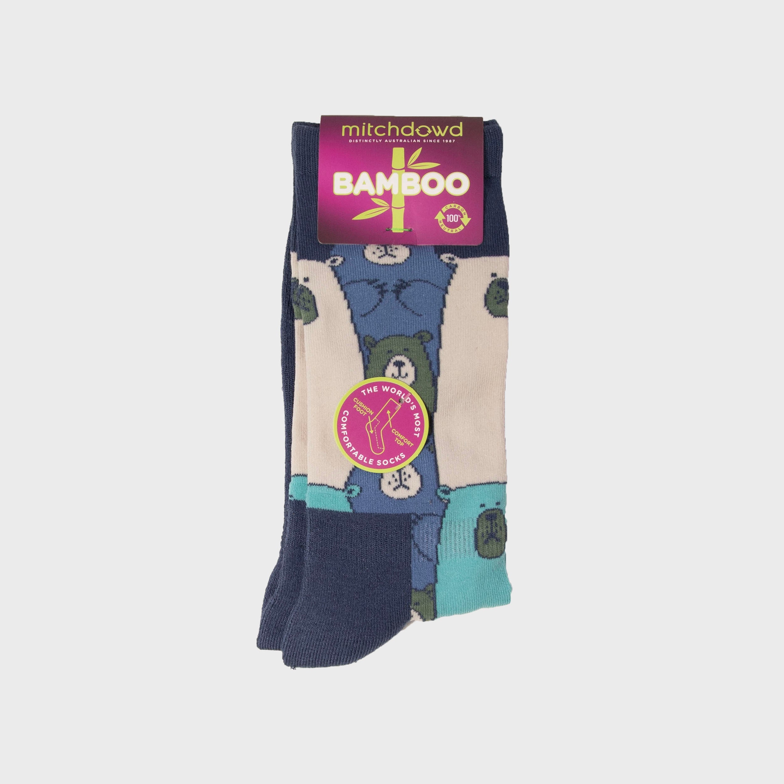 Men's Comfortable Bamboo Crew Socks with Bears Design - Soft & Breathable for Everyday Wear, Hiking, and Casual Outfits