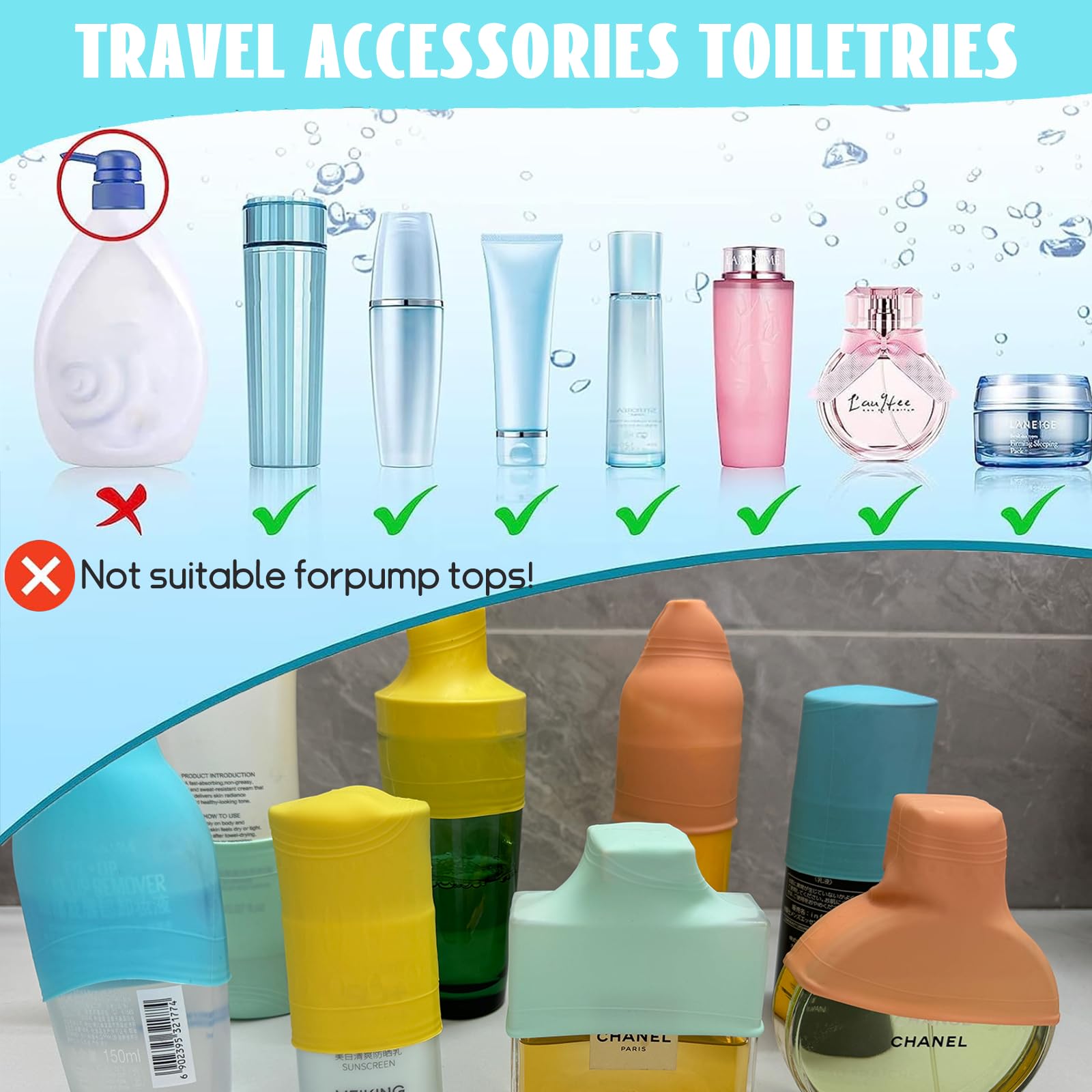 10 PCS Silicone Bottle Covers - Leak-Proof Travel Essentials for Toiletries, Beach Vacations & Cruise Trips | Reusable Protective Sleeves for Men & Women | Perfect for Gym, Camping & Airplane Carry-Ons