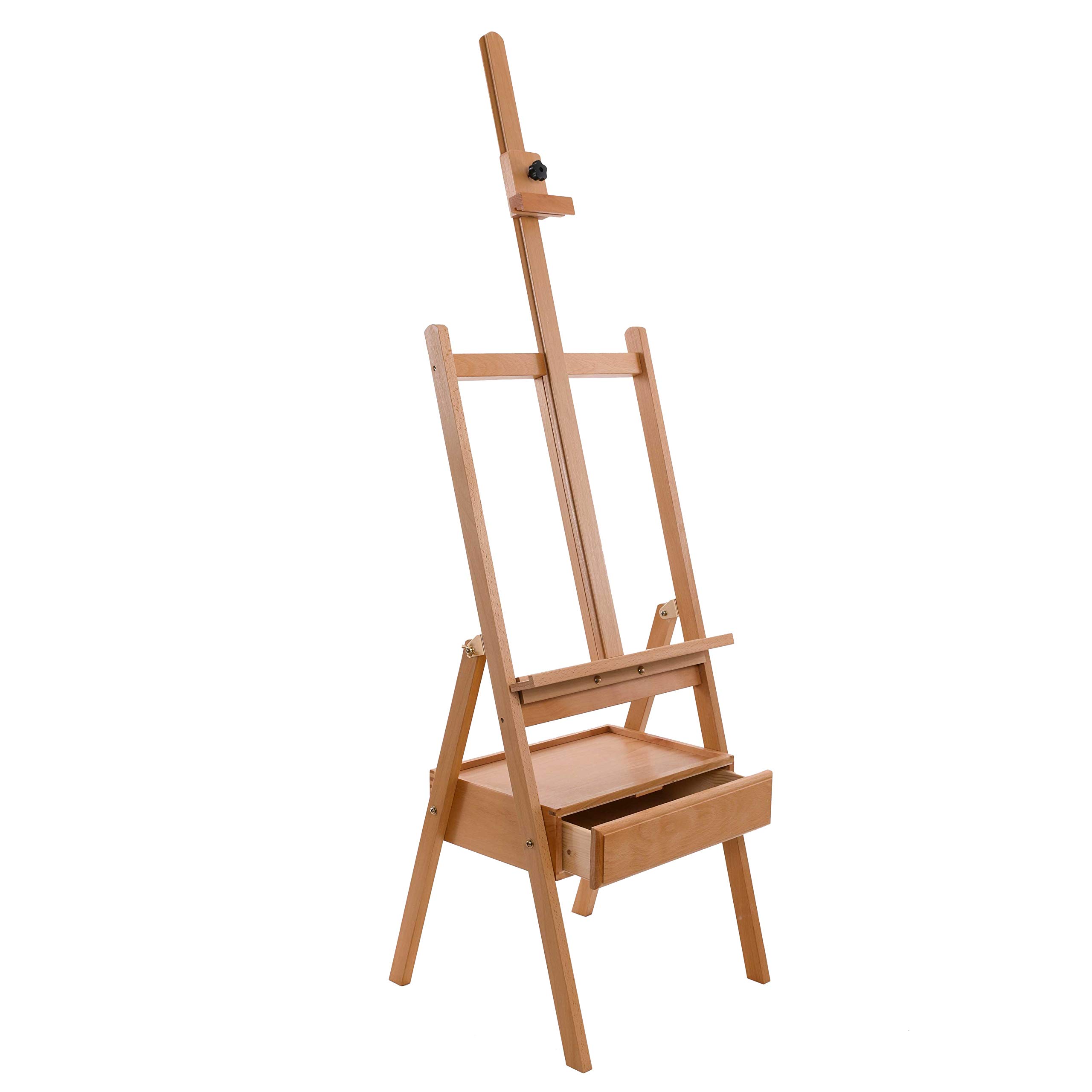 U.S. Art Supply Large Adjustable H-Frame Wooden Studio Easel with Storage Drawer & Shelf - 75