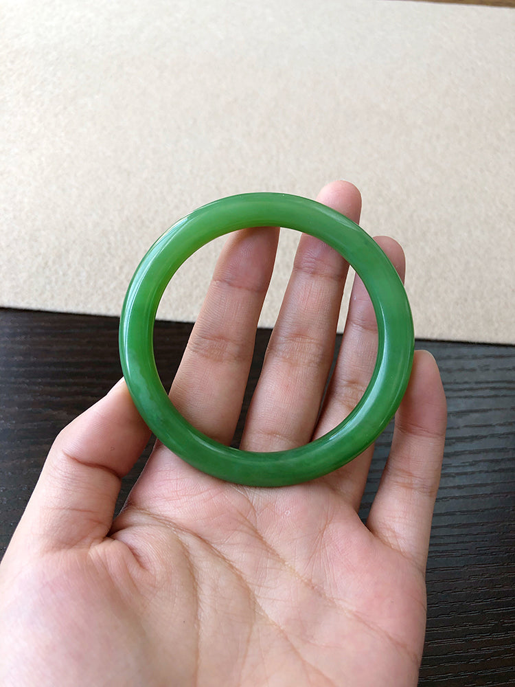 Natural Jade Bangle - Genuine Nephrite Jade Bracelet, 52.7mm Inner Diameter, Handcrafted Jewelry for Women - Perfect for Meditation, Yoga & Spiritual Healing