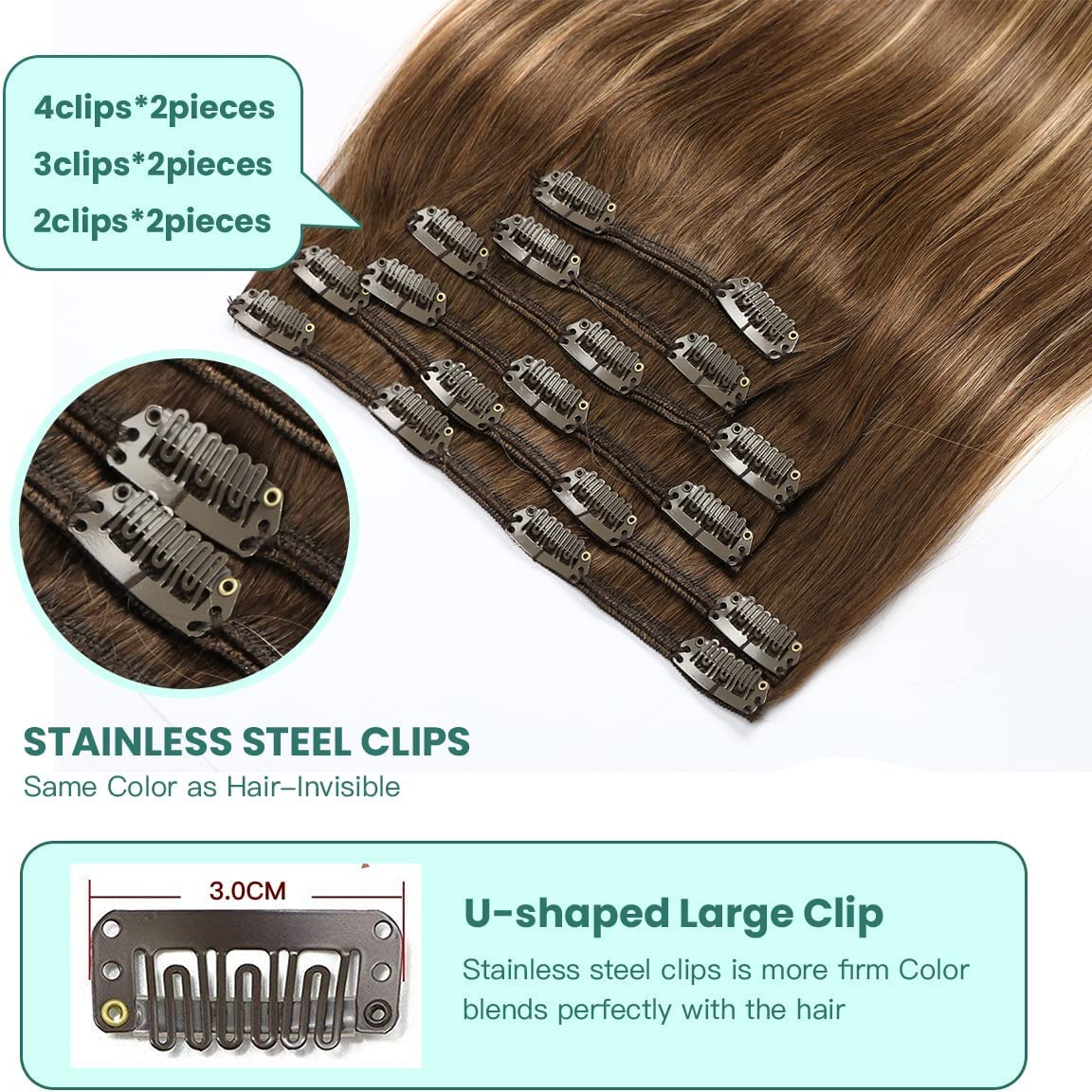 VINBAO 20 Inch Clip In Human Hair Extensions - 6pcs 120g Double Drawn Remy Hair (#4/27/4) Balayage Chocolate Brown to Caramel Blonde - Perfect for Parties, Weddings & Daily Styling