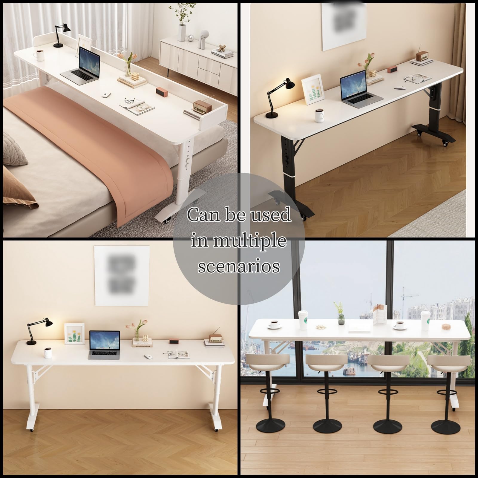Adjustable Overbed Table with Wheels - Mobile Bed Desk for Laptop, Breakfast, Reading & Work - Perfect for Hospital, Home & Office Use