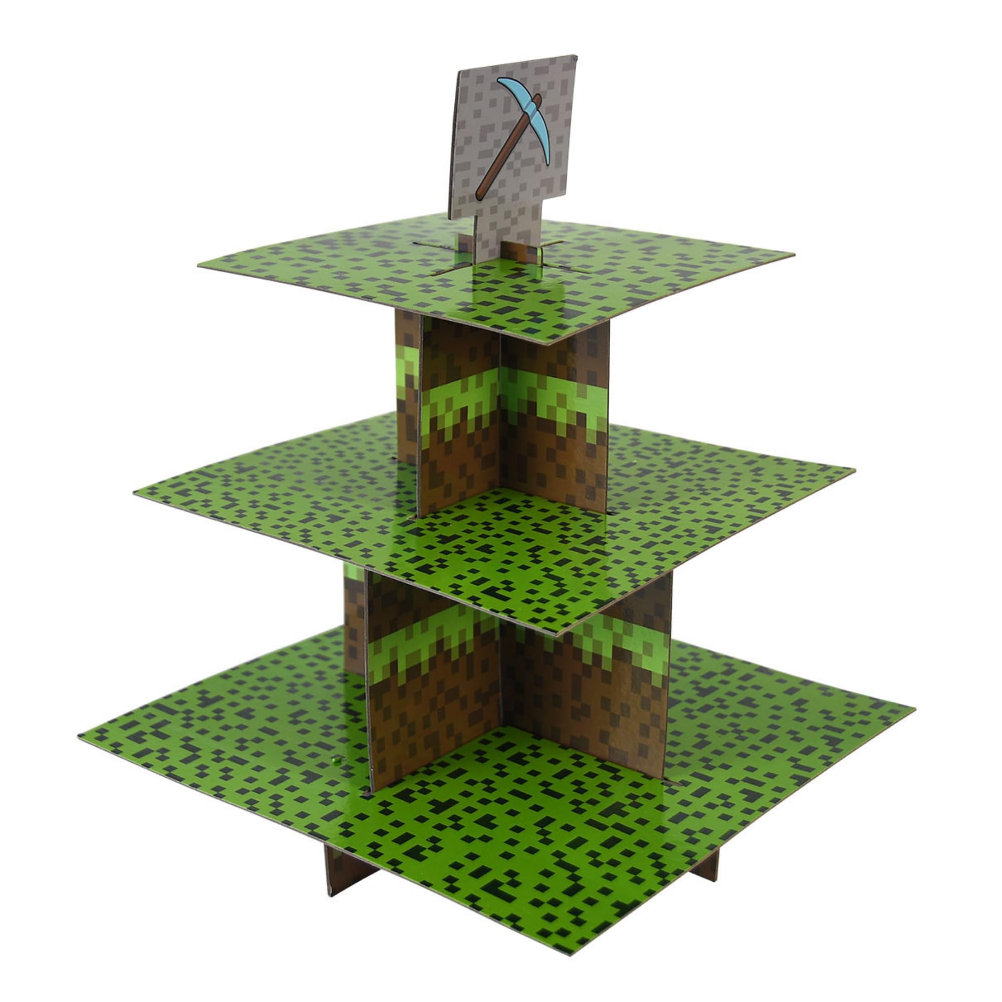 3-Tier Cupcake Stand for Pixel Miner Party Decorations - Mining & Gamer Birthday Party Supplies, Gaming Theme Decor - Perfect for Minecraft Birthday Parties, Video Game Themed Events & Blue Orchards Decor