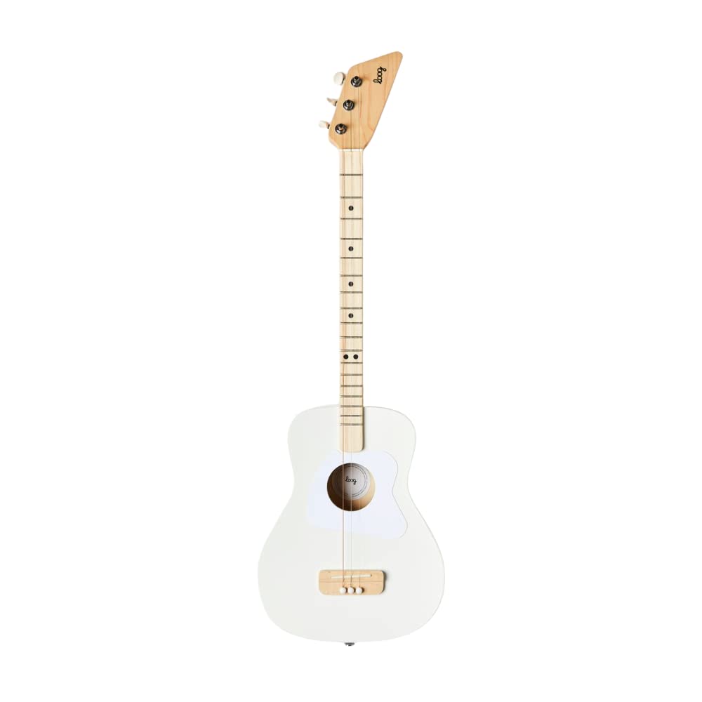 Loog Pro Acoustic Kids Guitar - 3-String Beginner Guitar for Ages 6+ with Free Learning App & Video Lessons - White - Perfect for Home Practice, School Music Classes & Birthday Gifts