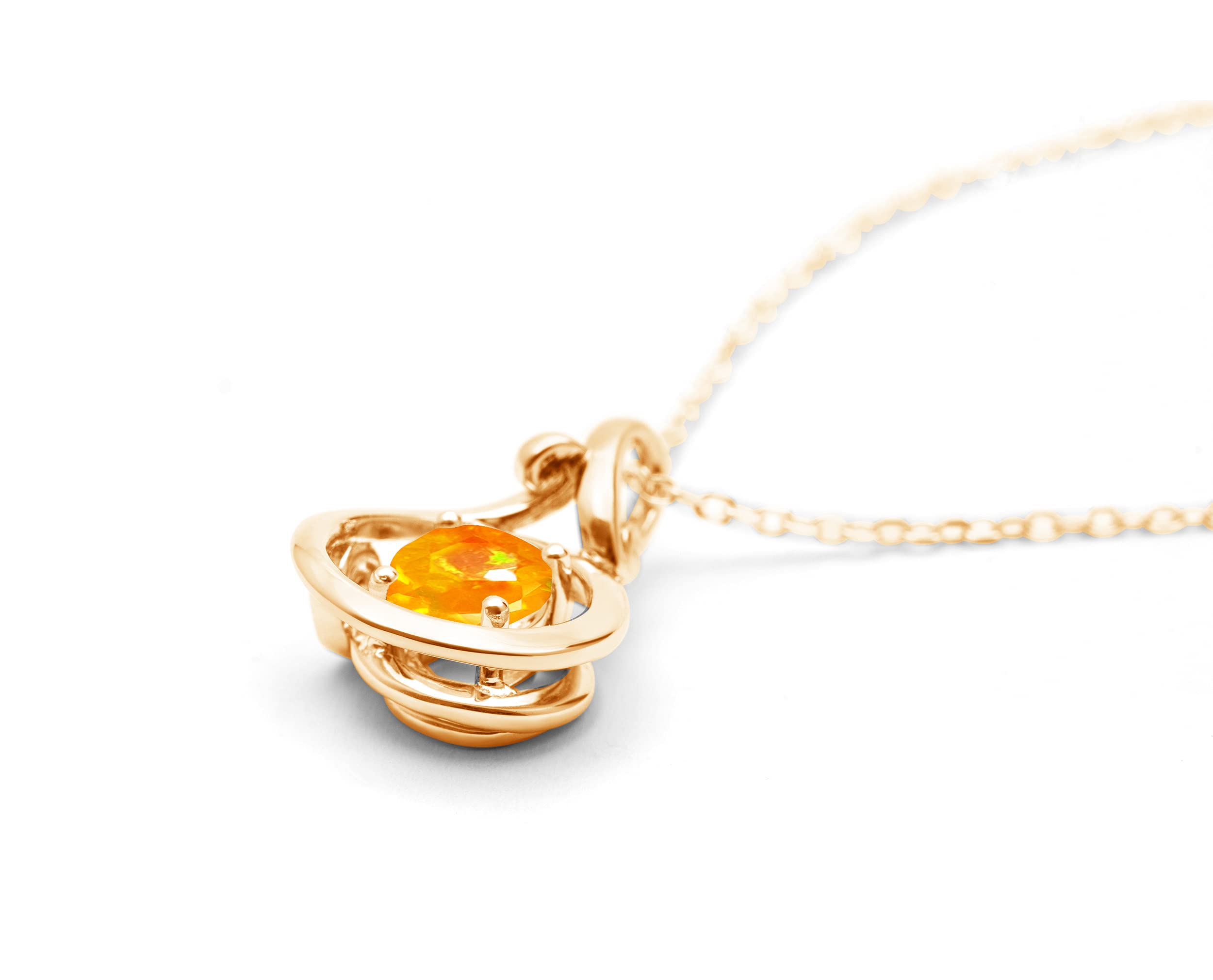 Fire Opal Necklace - Round Orange Opal Pendant with Gold Tone Spiral Design, October Birthstone Jewelry for Women | Perfect Gift for Birthday, Anniversary & Special Occasions