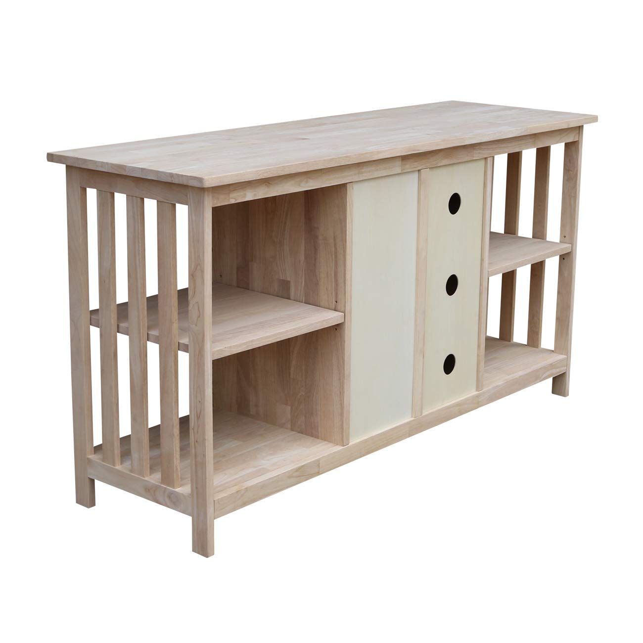 International Concepts Unfinished Mission Entertainment Stand - TV Media Console for Living Room, Bedroom & Home Theater - Rustic Brown Wood TV Stand with Storage Shelves
