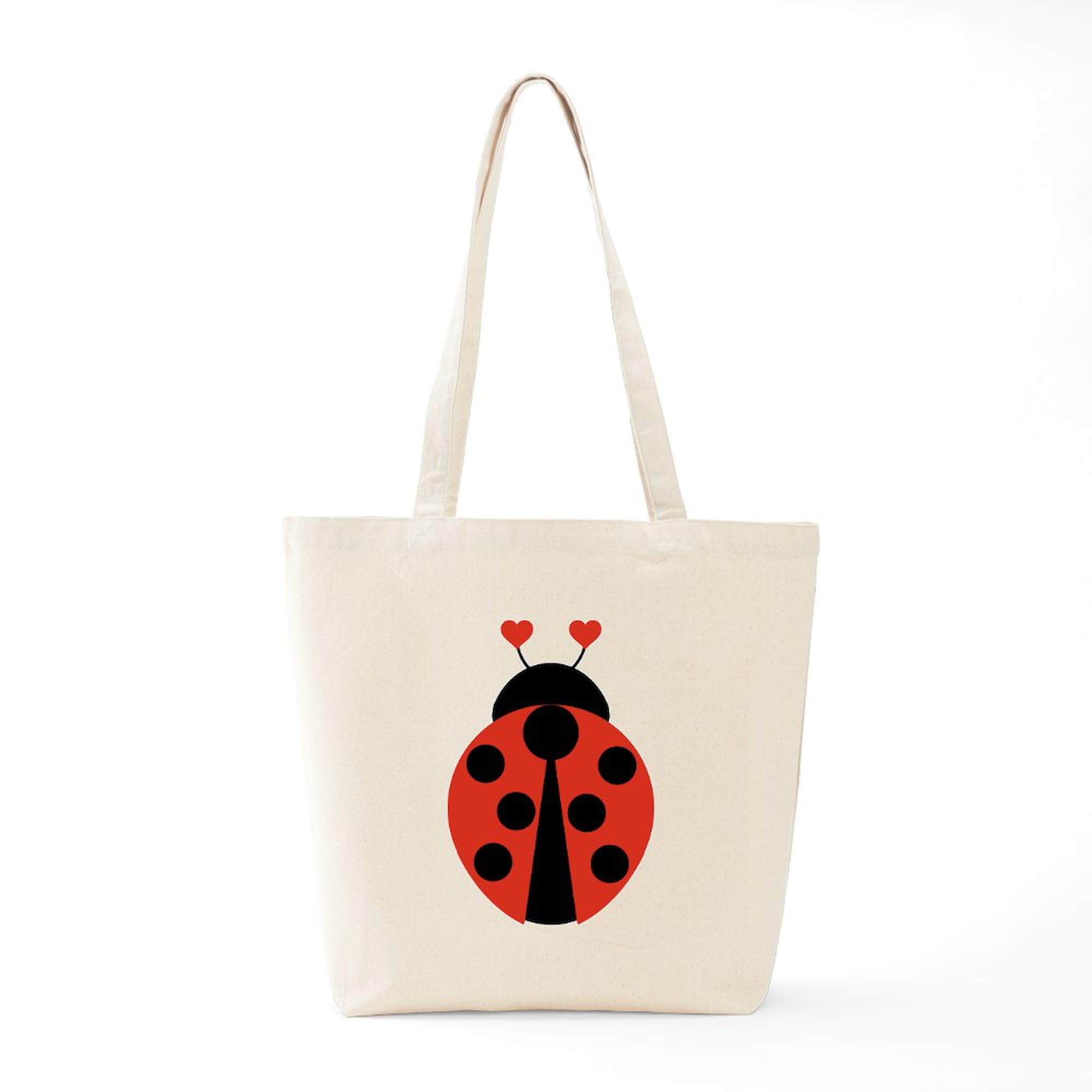 Lady Bug Tote Bag - Natural Canvas Reusable Shopping Bag for Women | Eco-Friendly Grocery Tote for Farmers Market, Beach & Daily Use