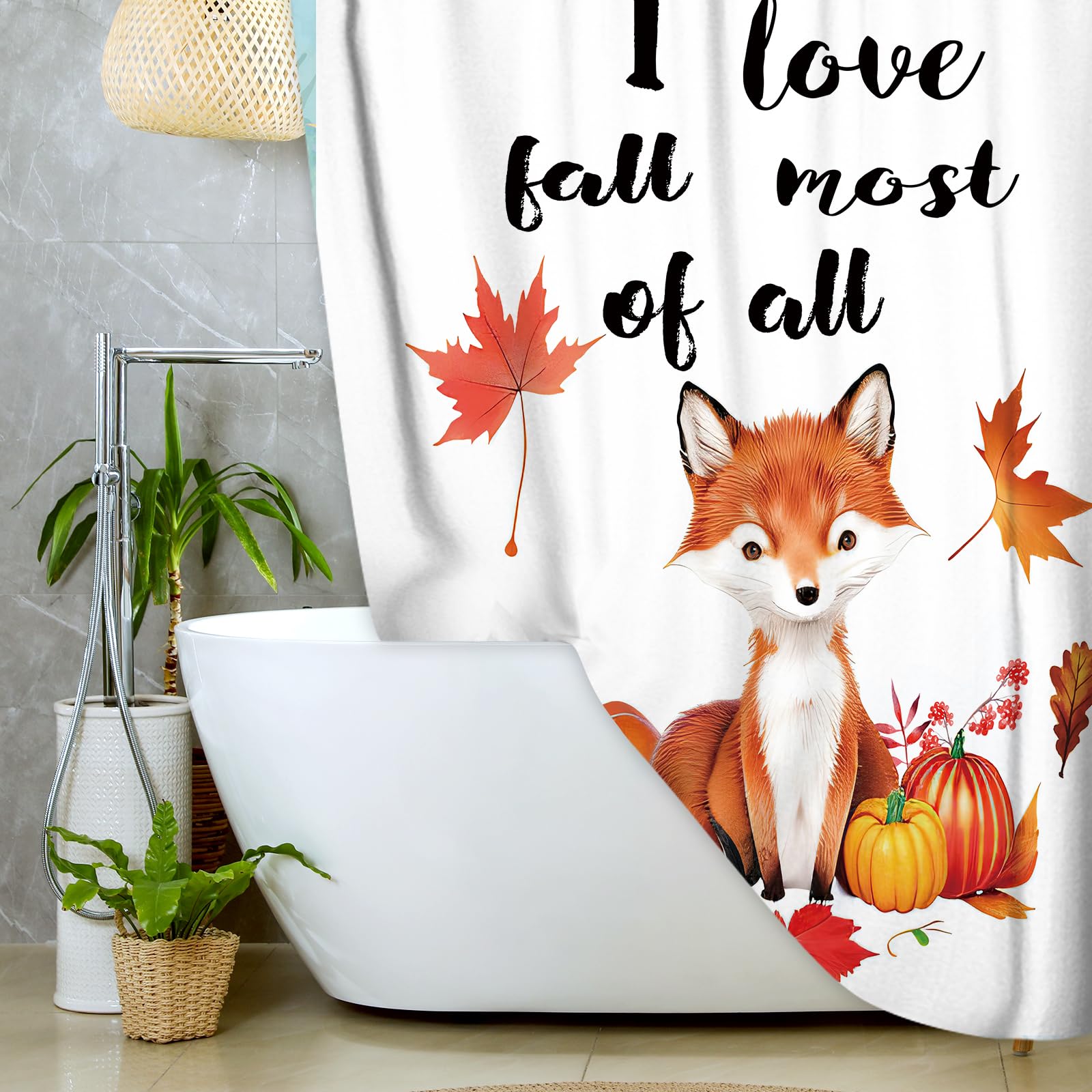 JAWO Autumn Fox Shower Curtain - Cute Woodland Animal Design with Fall Leaves, 72x72 Inches, Black & Red Bathroom Decor for Cozy Seasonal Vibes | Perfect for Farmhouse, Rustic, or Kids' Bathroom Theme