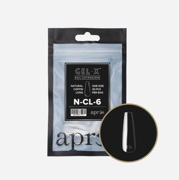 Apres Gel X Refill Tips 2.0 - 50pcs Natural Long Coffin Nail Extensions for Professional Salon & DIY Manicure at Home