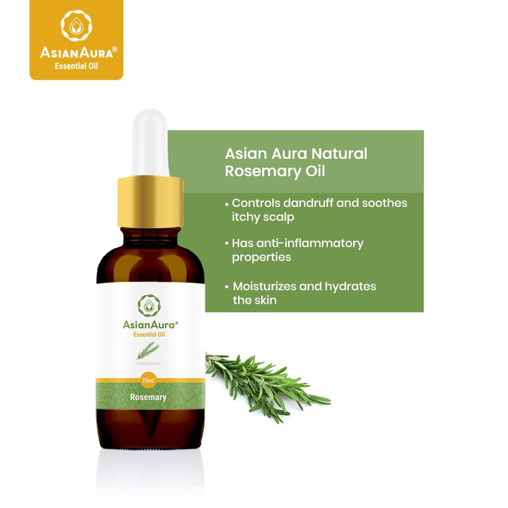 Pure Rosemary Essential Oil - 100% Natural, Undiluted & Steam Distilled for Aromatherapy, Skin & Hair Care | Therapeutic Grade 15ml Essential Oil for Diffusers, Yoga, Meditation, Spa & Home Fragrance | Perfect for Relaxation, Stress Relief & Mood Enhancement