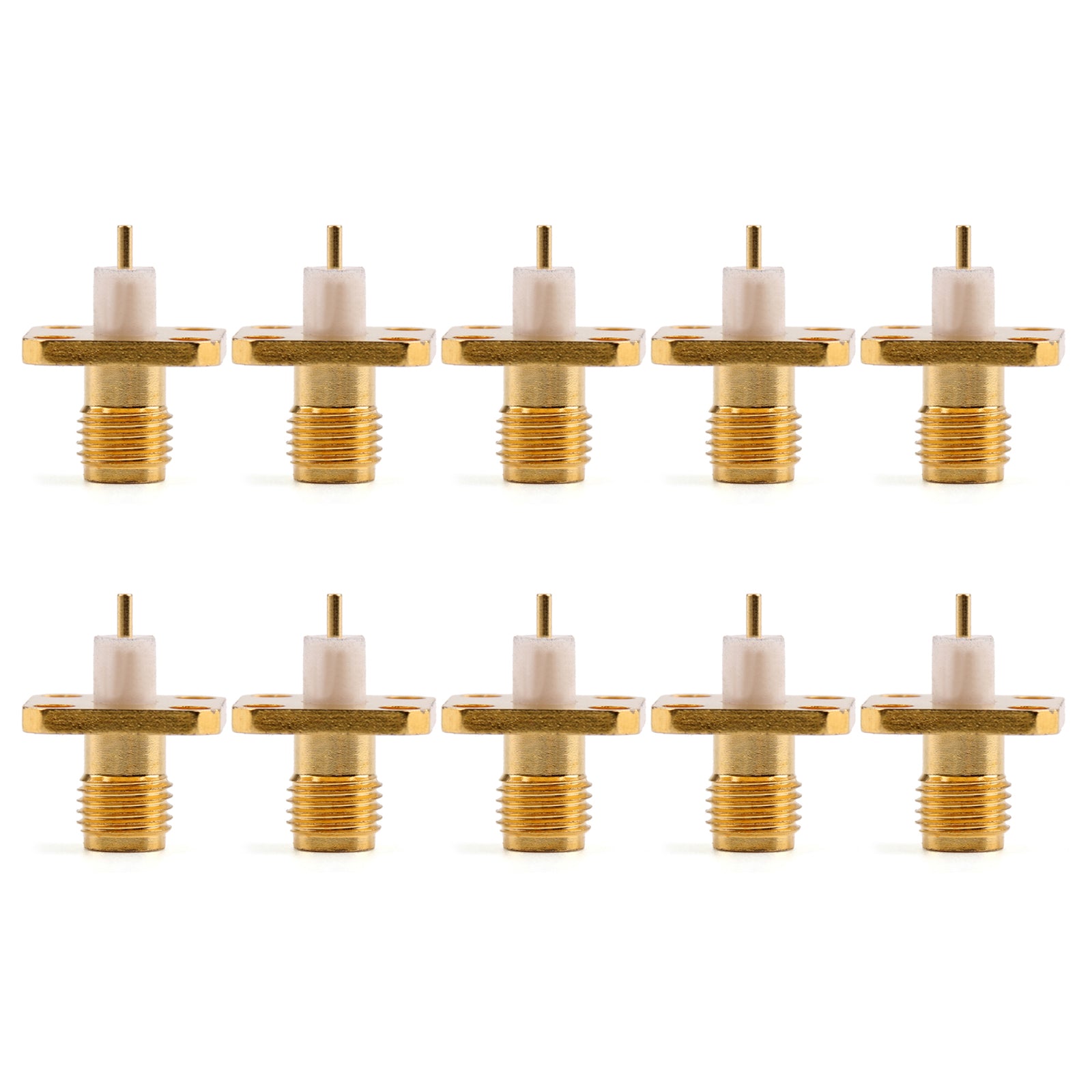 10Pcs RP SMA Female Connector Plug - 4 Hole 12.7mm Flange Solder Panel Mount for RF Antenna & Wireless Communication Devices - Perfect for Ham Radio, WiFi Routers & Signal Boosters