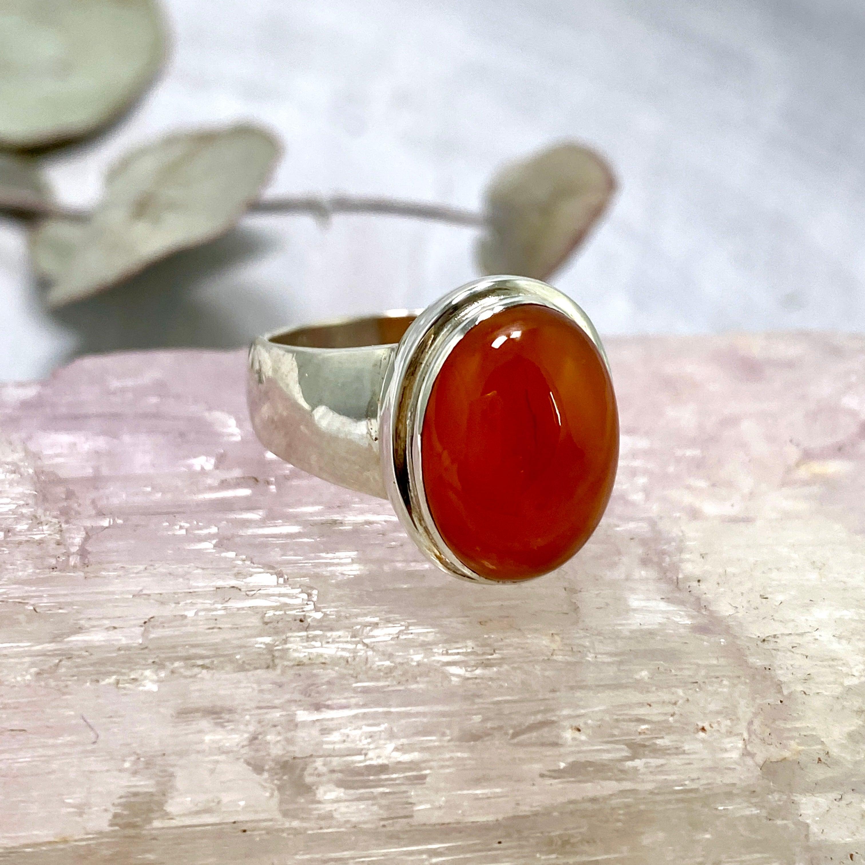 Natural Carnelian Oval Cabochon Ring - Size 8 - KRGJ2318 - Perfect for Boho Jewelry, Spiritual Healing & Everyday Fashion Accessories