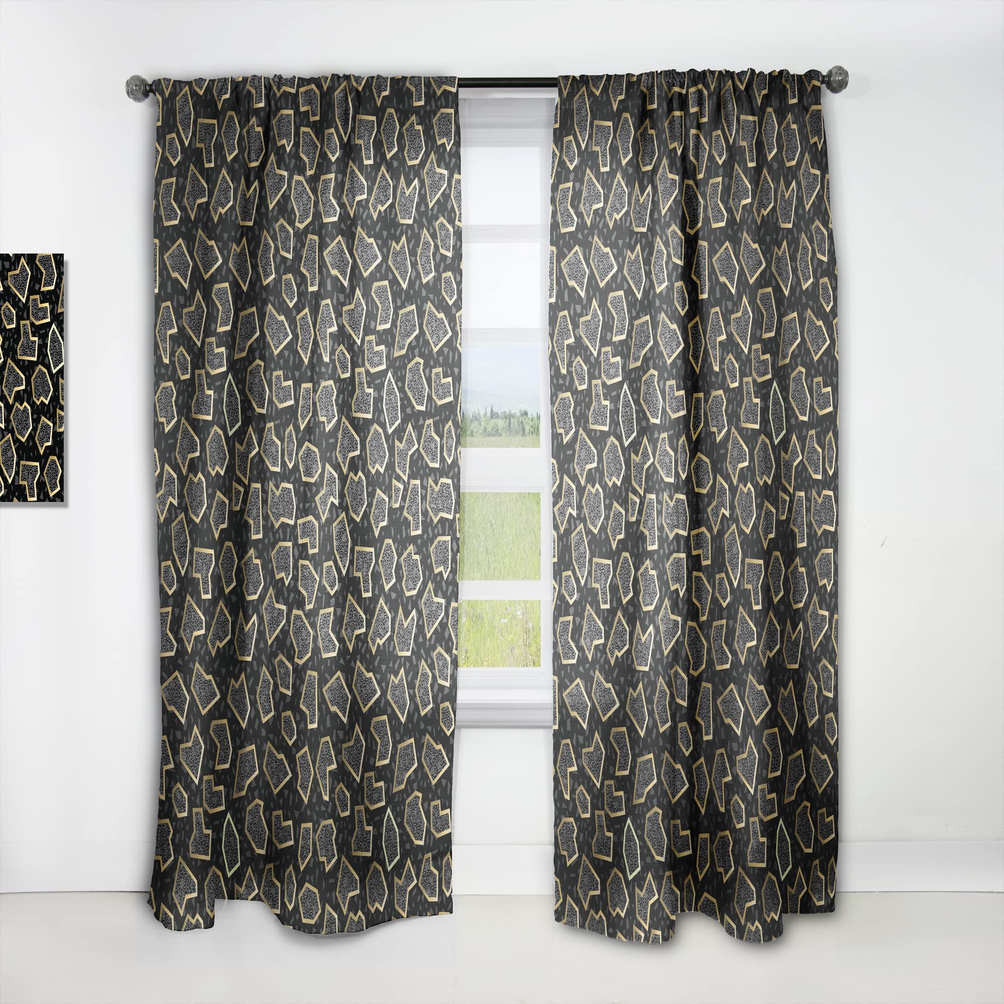 DesignQ Gold Retro 80s Style Thermal Insulated Curtains - Single Panel 52x90 Inches - Vintage Bedroom & Living Room Window Drapes for Home Decor, Noise Reduction & Light Blocking