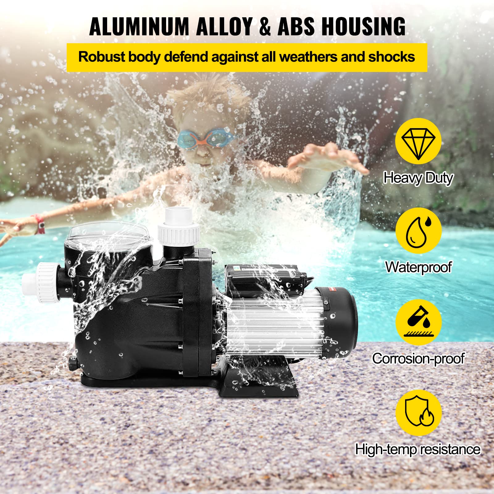 Happybuy 2.5HP 8880 GPH Swimming Pool Pump - 1850W High Power Above Ground Pool Filter Pump for Spa, Bathtub & Water Circulation | Perfect for Inground & Above Ground Pools, Hot Tubs, Jacuzzis & Water Features