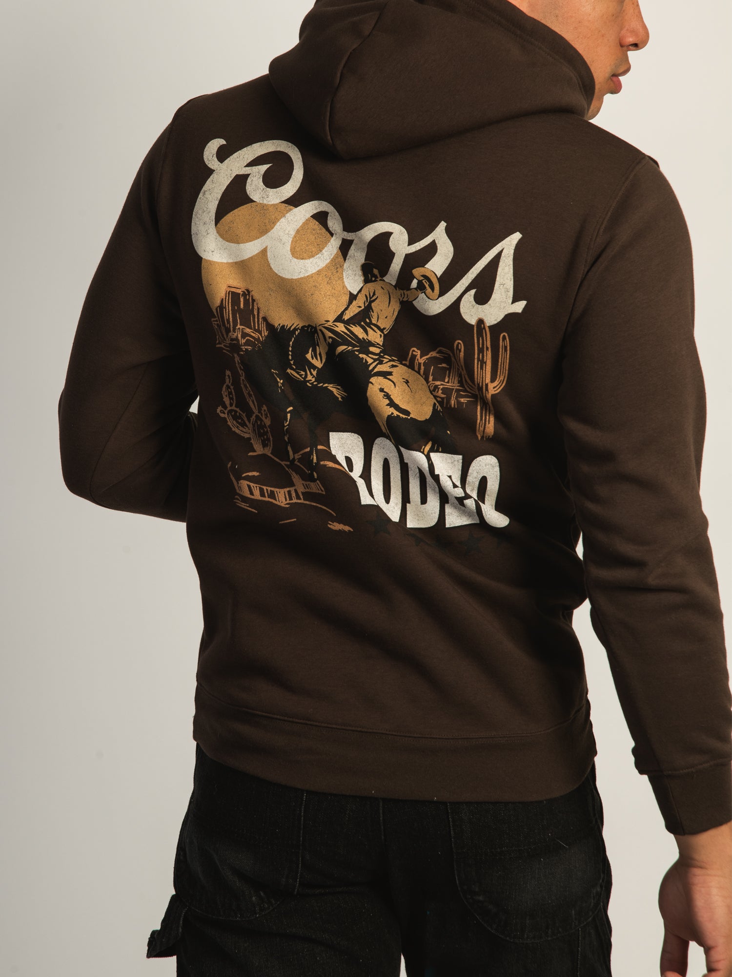 Coors Rodeo Pullover Hoodie - Brown Men's Fleece Sweatshirt for Western Rodeo & Outdoor Activities