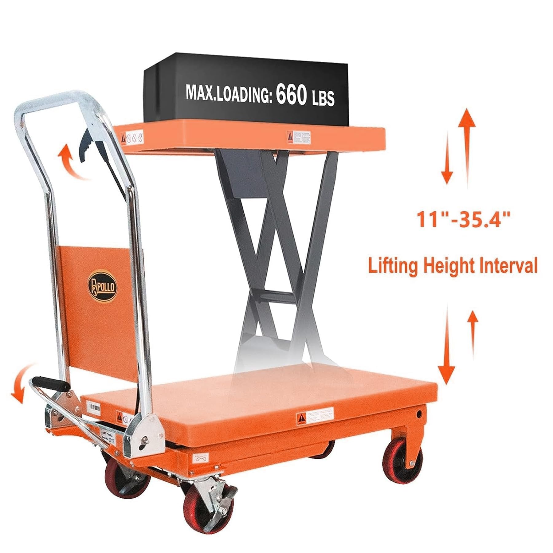 APOLLOLIFT Hydraulic Scissor Lift Table - 660lbs Capacity, 35.4