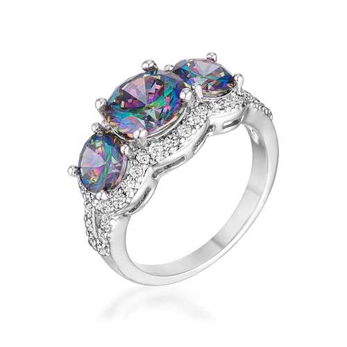 4 Carat Three Stone Rhodium Plated Cubic Zirconia Ring - Elegant Mystic & Clear CZ Wedding Band for Women, Perfect for Engagement, Anniversary & Special Occasions