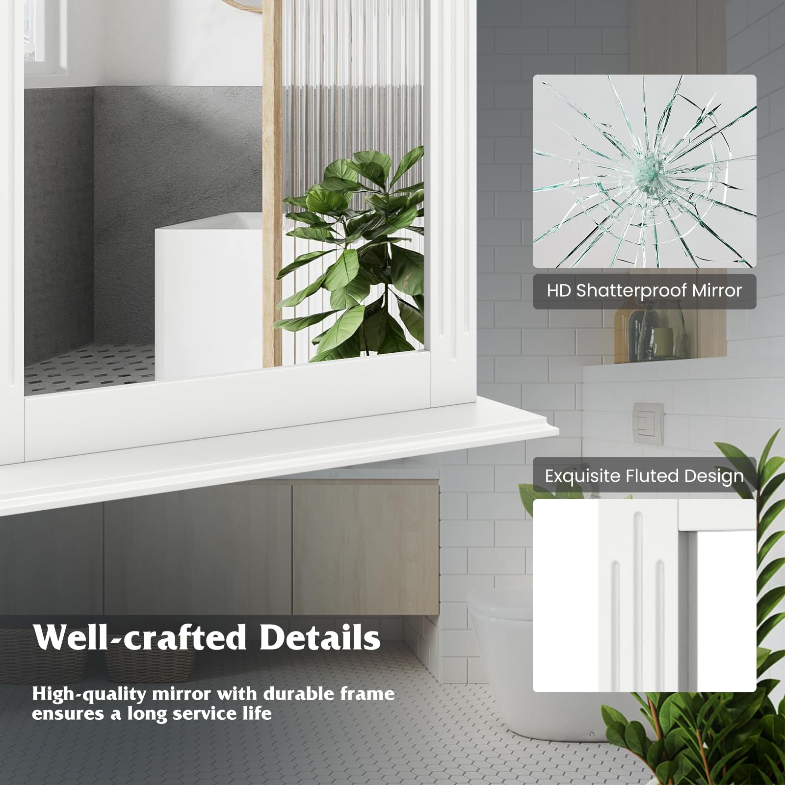 Tangkula Rectangle Bathroom Wall Mirror with Shelf - Over Sink Vanity Mirror for Dressing Room, Washroom & Bedroom - Modern Wall Mounted Mirror (White) - Perfect for Makeup, Shaving & Home Decor