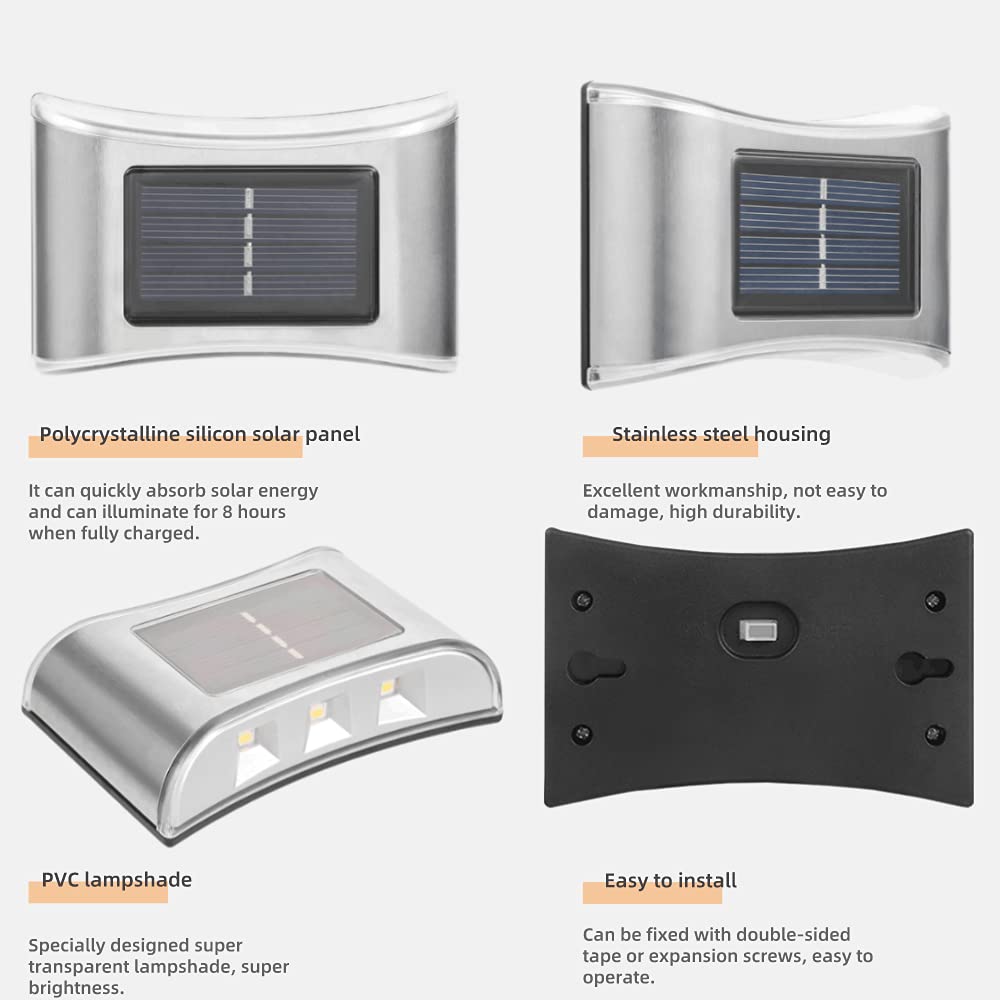 Solar LED Wall Lights - Waterproof Outdoor Garden & Balcony Lighting (4 Pack, Warm White) for Fence & Pathway