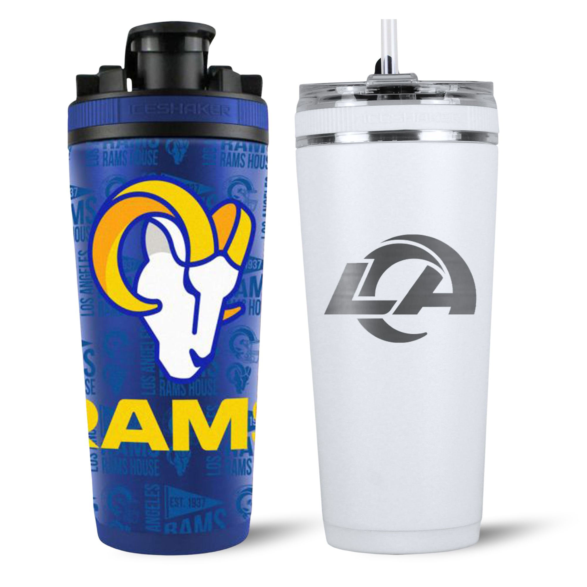 Los Angeles Rams 4D Shaker & Flex Bottle Bundle - NFL Team Sports Water Bottle for Gym, Workouts & Tailgating - Official Licensed Merchandise for Rams Fans