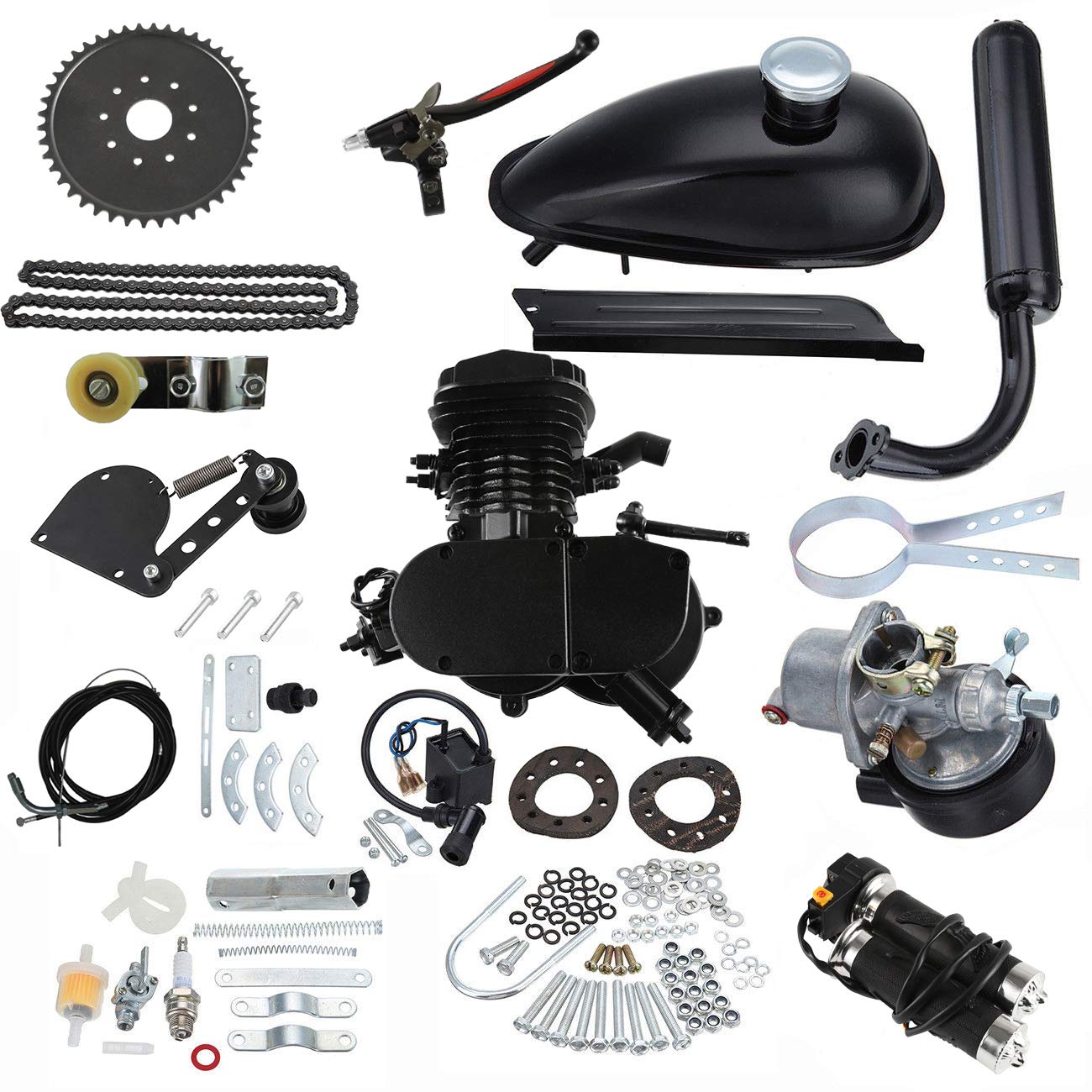 JRL Complete 80cc 2-Stroke Engine Kit with Upgraded Chain Tensioner - Black - Gas Motorized Bicycle Conversion Kit for DIY Bike Projects & Commuting
