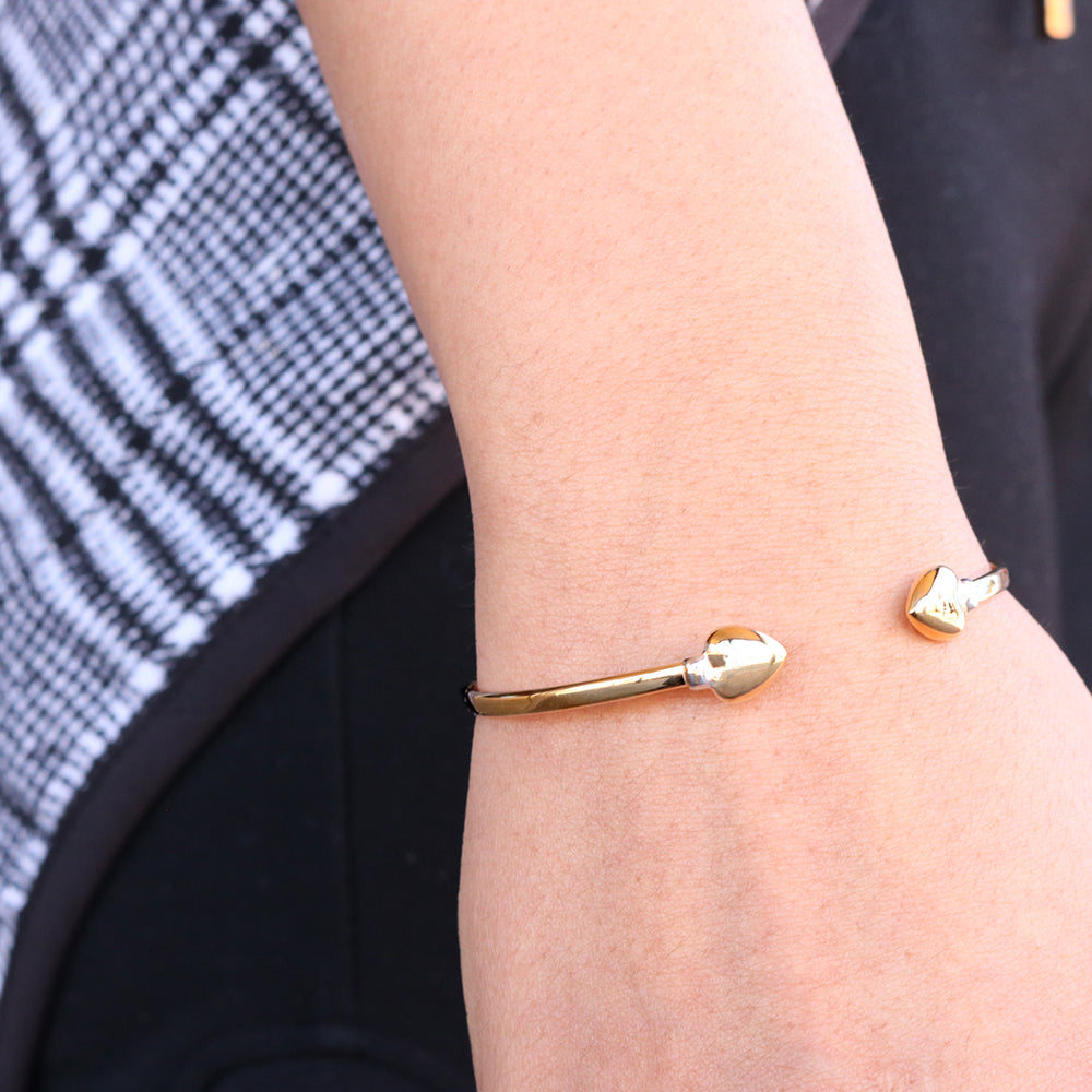 9ct Two Tone Gold Filled Heart Cuff Bangle Bracelet for Women - Elegant Valentine's Day Gift, Anniversary Jewelry for Her - Perfect for Romantic Dates & Special Occasions