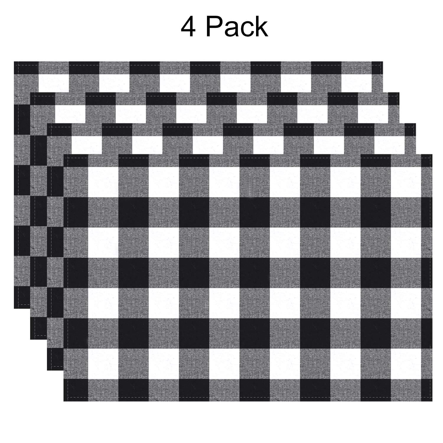 Aneco Buffalo Plaid Cotton Placemats - 13x19 Inch Double Layer Checkered Table Mats - Black and White Kitchen Decor (Set of 4) for Dining Table, Holiday Parties & Farmhouse Style Decor