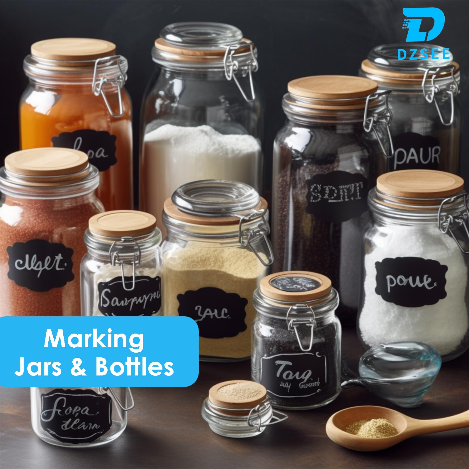 Reusable Waterproof Chalkboard Labels - 77 Pcs Erasable Chalk Sticker Labels with Liquid Chalk Marker for Storage Bins, Food Containers, Jars & Kitchen Organization (3 Shapes, 4 Sizes) - Perfect for Pantry, Office & Classroom Labeling