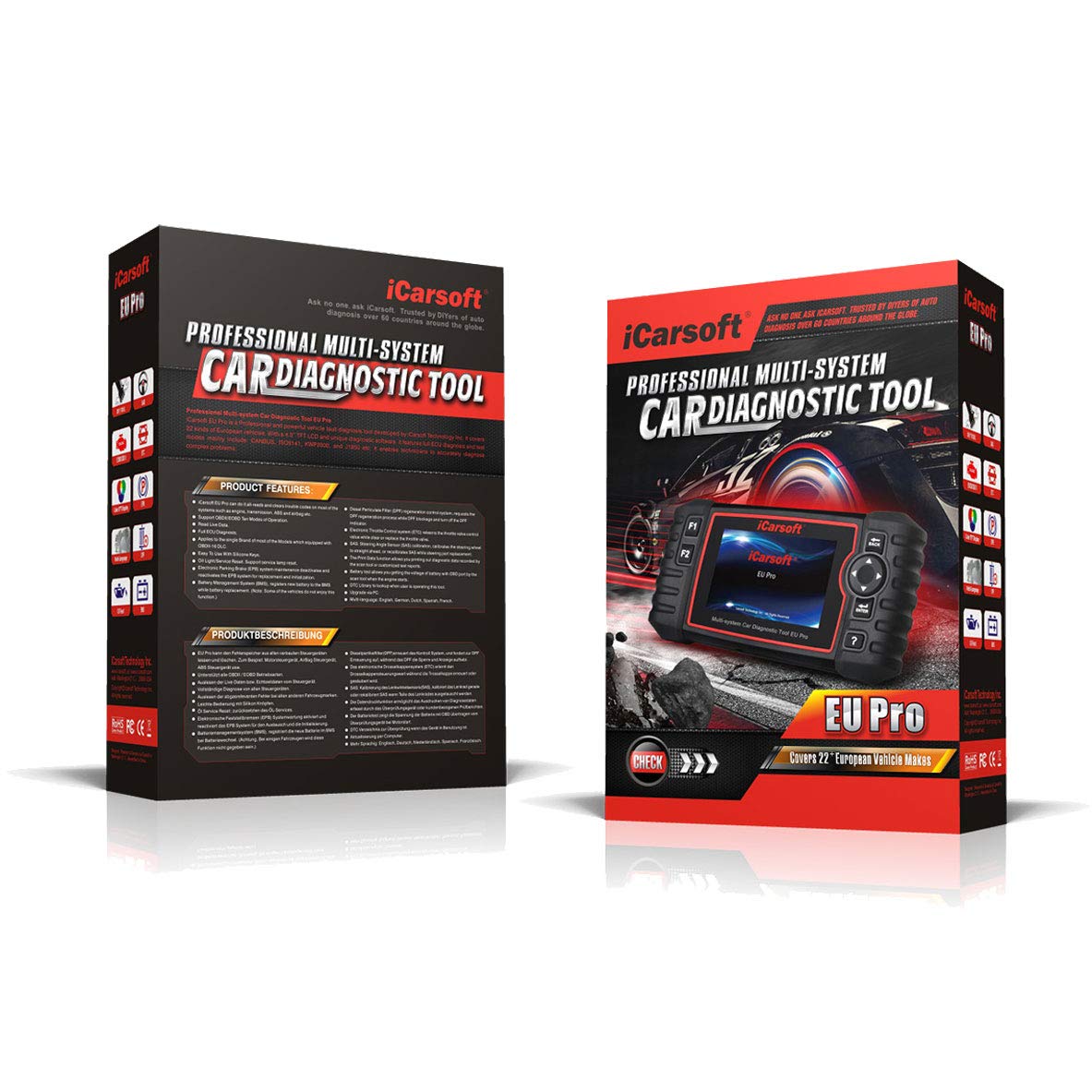 iCarsoft OBD II Diagnostic Scanner Tool EU Pro - Professional Car Code Reader for European Vehicles, Engine Fault Scanner for DIY Auto Repair & Maintenance