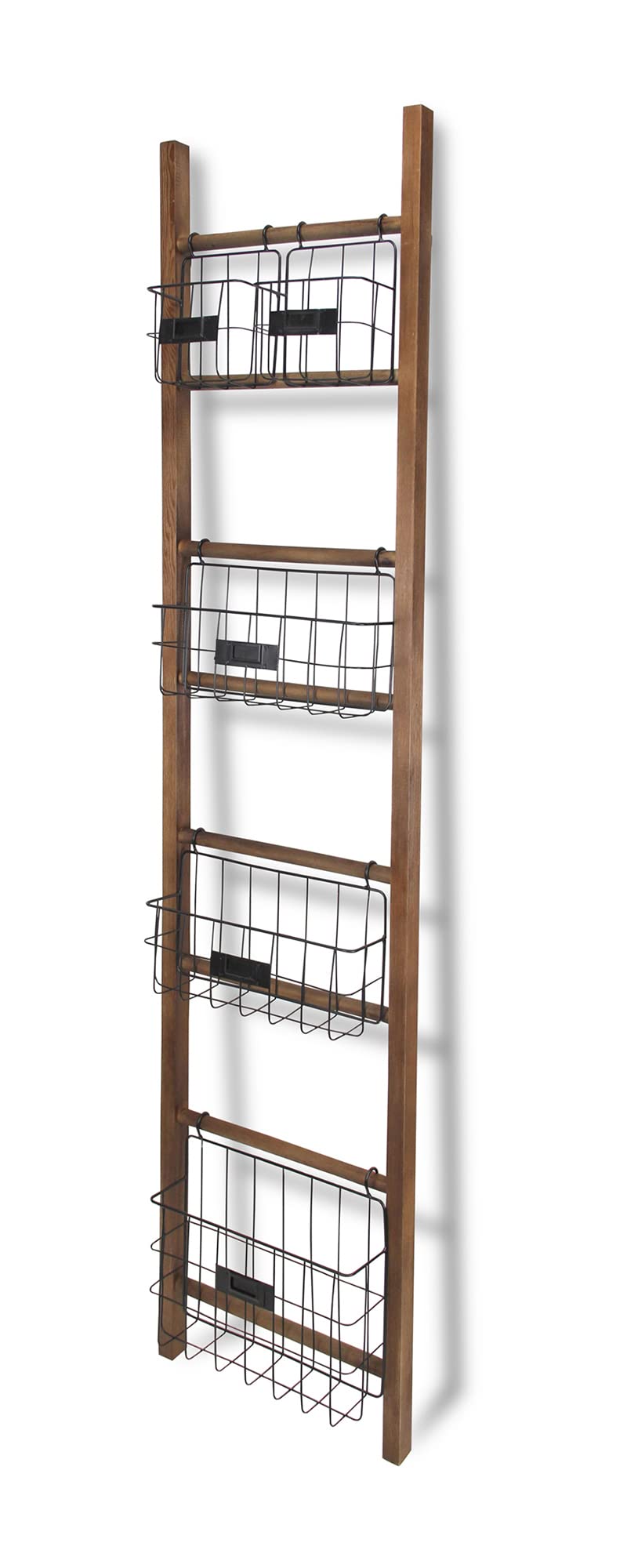 Natural Wood Storage Shelf with 5 Baskets - Decorative Ladder Shelf for Home Organization, Rustic Brown - Perfect for Bedroom, Bathroom & Living Room Storage