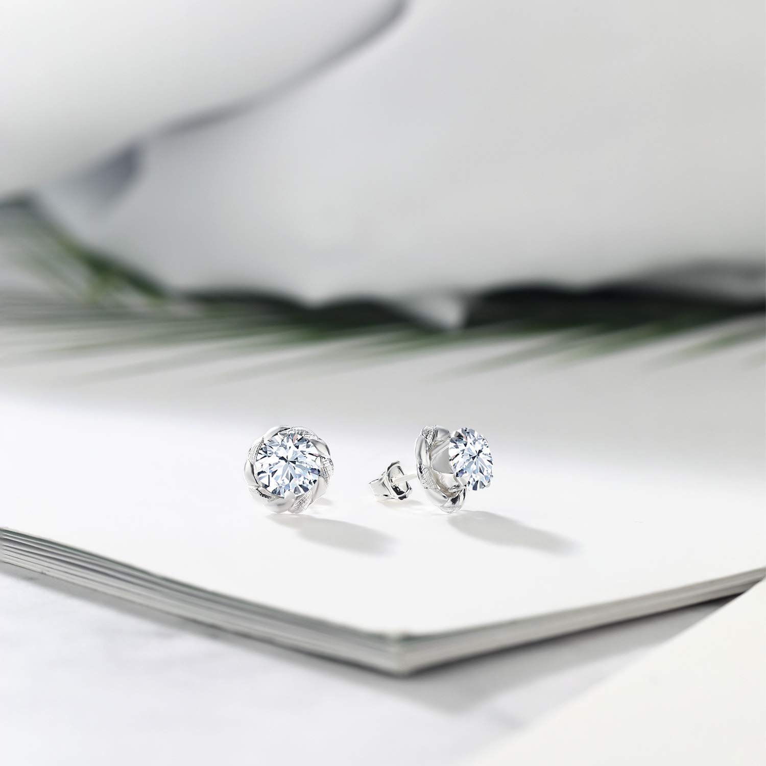 Gem Stone King 925 Sterling Silver 6MM Round Gemstone Birthstone Flower Stud Earrings for Women & Men - Perfect Gift for Birthday, Anniversary & Special Occasions