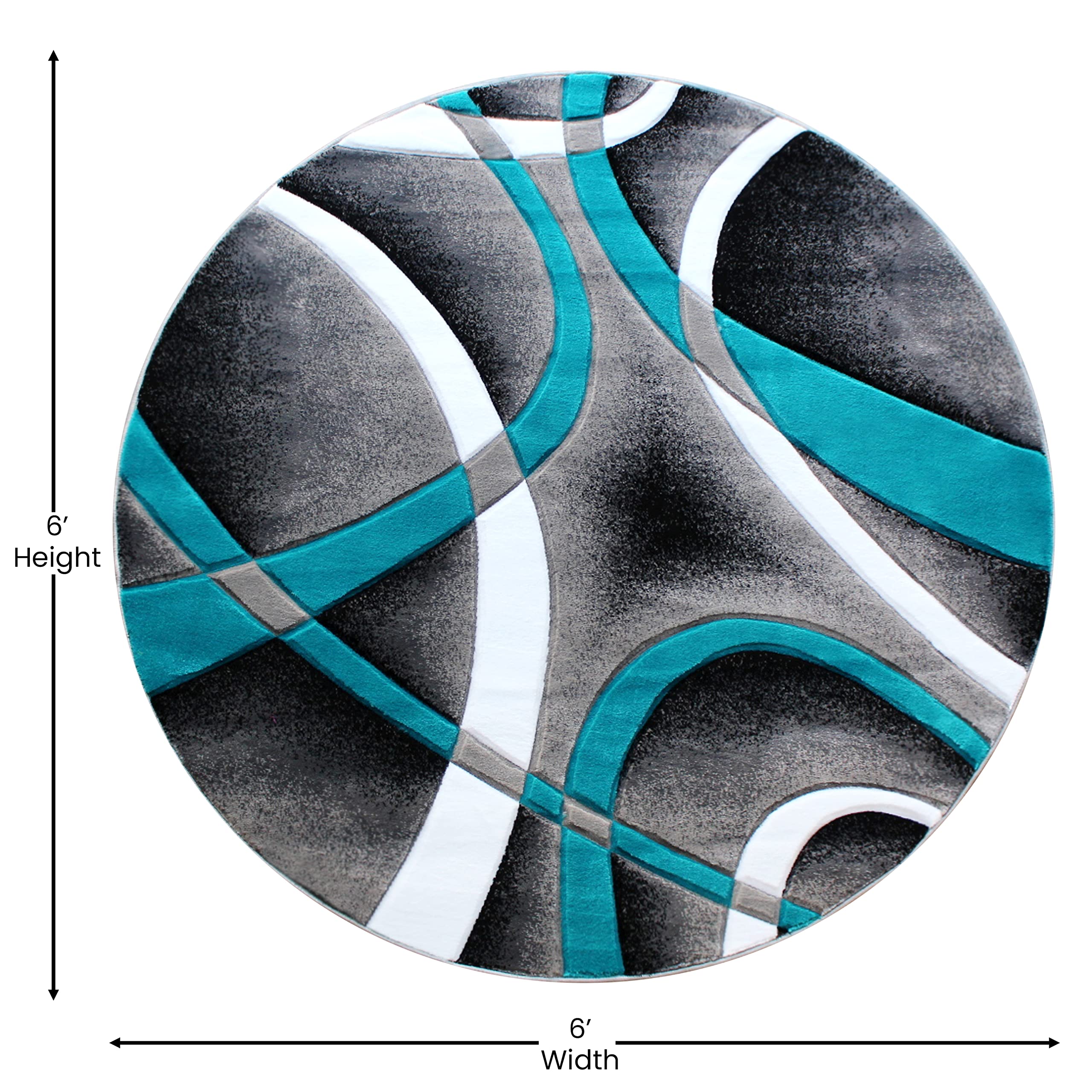 Flash Furniture Atlan Collection Abstract High Pile Turquoise Olefin Area Rug - 5' Round Non-Slip Jute Backing - Perfect for Hallway, Entryway, Bedroom & Living Room Decor