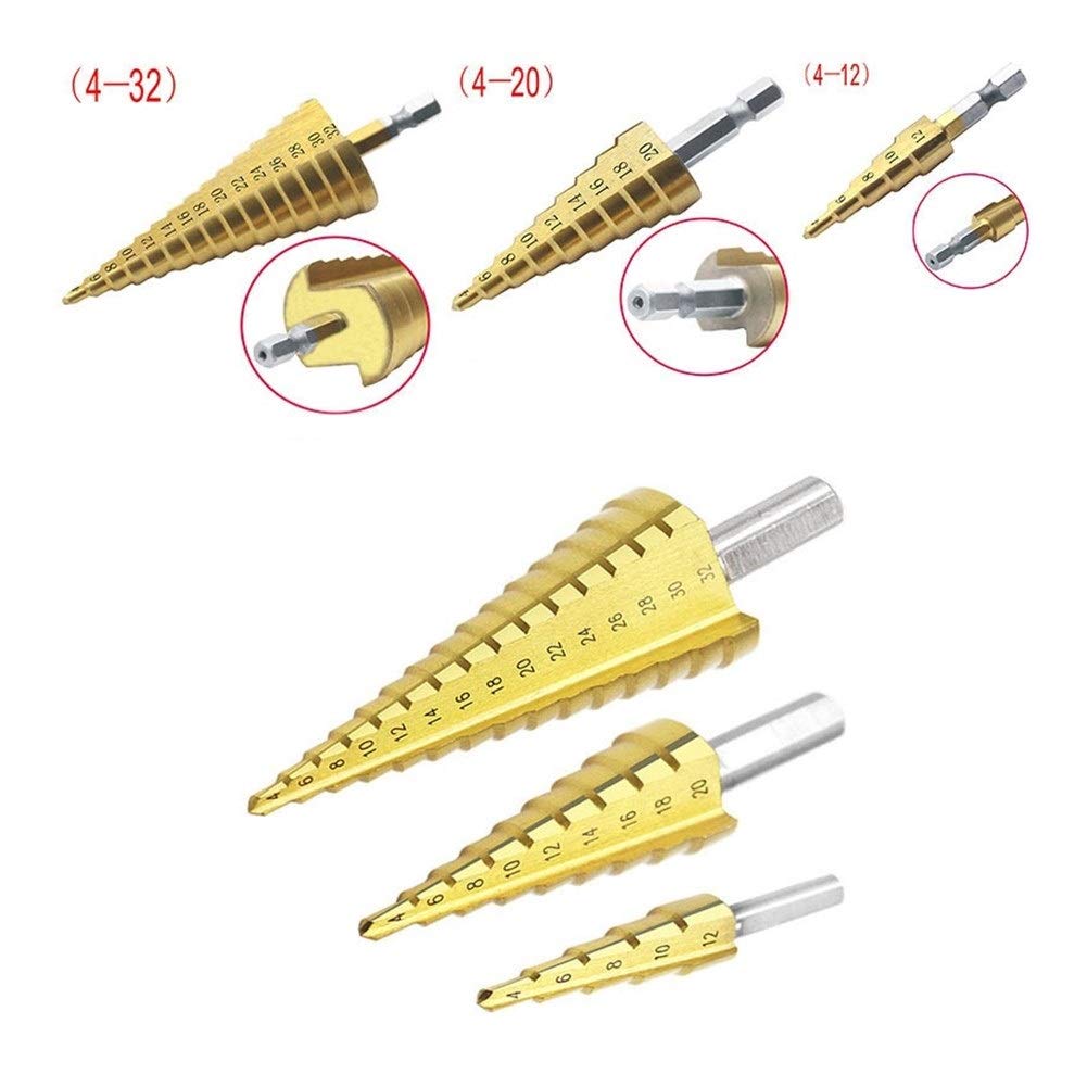 High-Speed Steel (HSS) Step Drill Bit Set - Titanium Coated Hex Shank Cone Drill for Metal, Steel & Wood - 4-20mm Range (1pc Hexagon) - Perfect for DIY Projects, Metalworking & Home Repairs