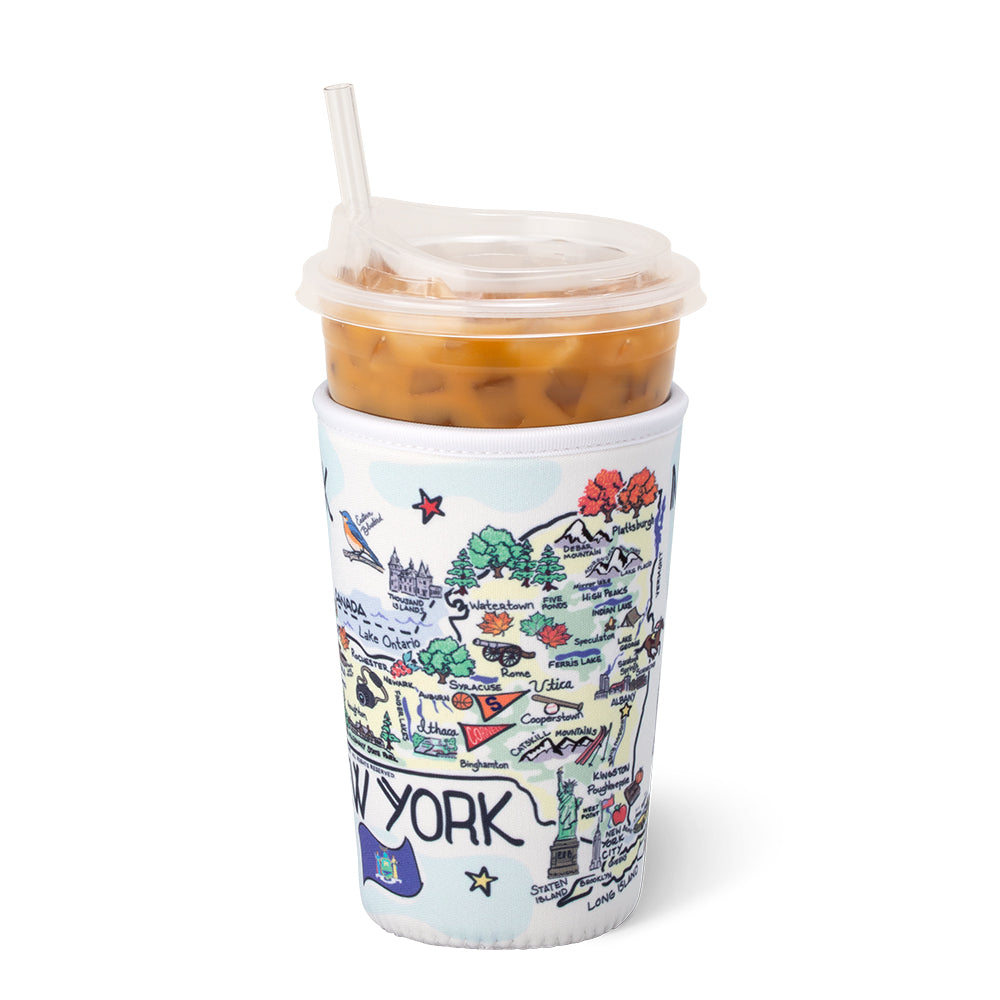 New York Medium Iced Coffee Cup Coolie - Insulated Sleeve for 16oz 20oz Cold Drinks, Perfect for Iced Coffee, Bubble Tea, Smoothies at Home, Office or Travel